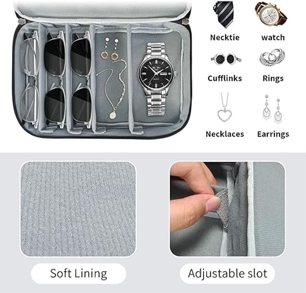 Travel Sunglasses Organizer Glasses Case, Adjustable 7 Slots Eyeglasses Storage Holder for Multiple Eyeglasses, for Multiple Eyeglasses Hard-Shell Portable Storage Box for Men Women image number 3