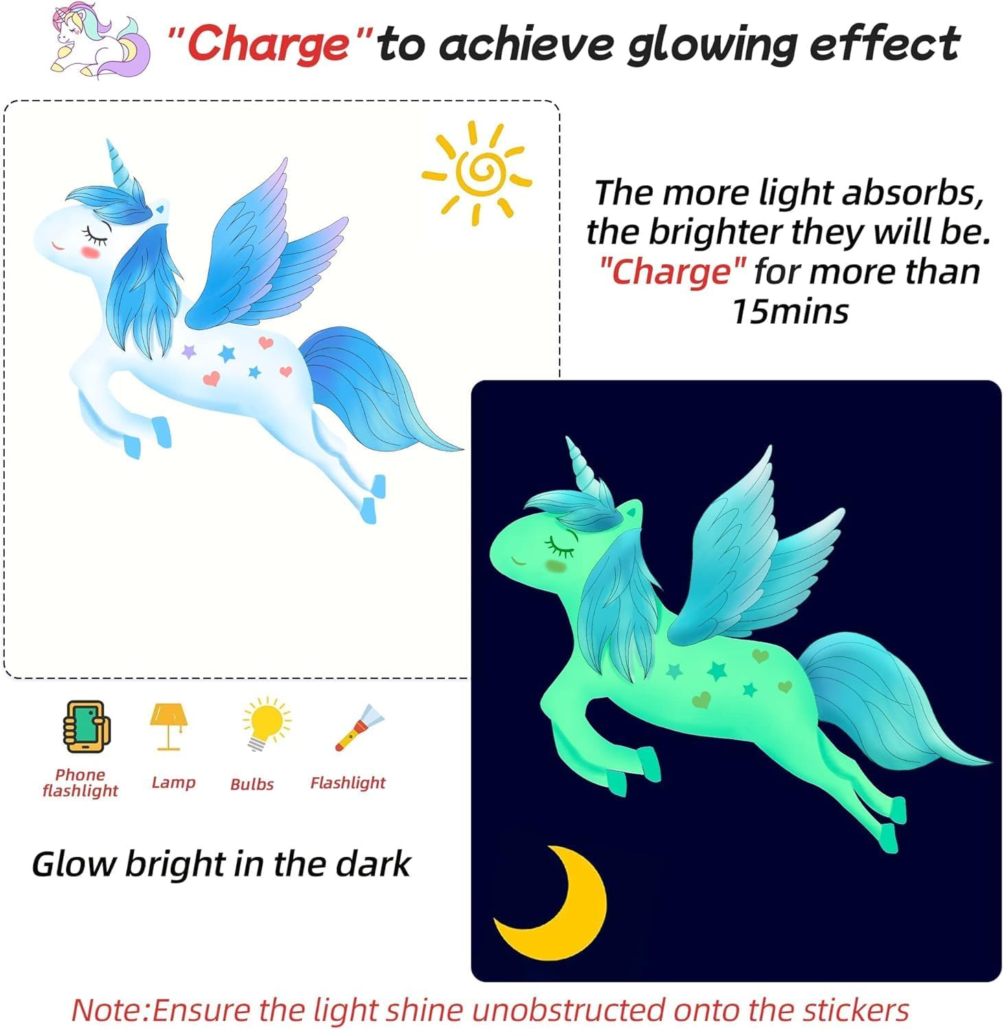 Glow in the Dark Stars for Ceiling,Unicorn Wall Decals Stickers for Girls Bedroom Glow in the Dark Stickers Vinyl Unicorn Castle Room Wall Decor for Baby Kids Girls Nursery Playroom Mural image number 6