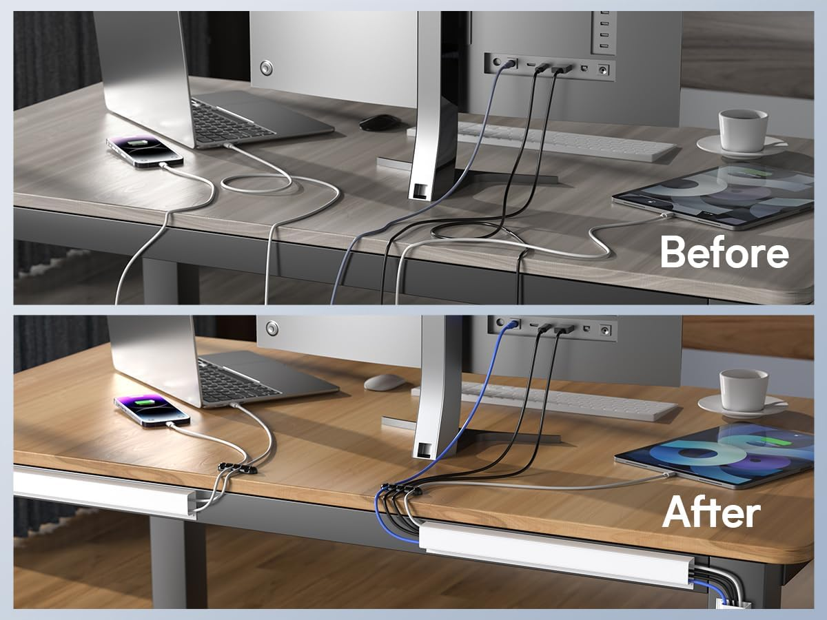 Delamu 4 Pack Cable Management under Desk - Office & Home Cable Organizer,J-Channel Cable Management for Clutter-Free Environment,Cable Management Kit,Cord Organizer for Desk,Cord Management,4X15.7In - White image number 2