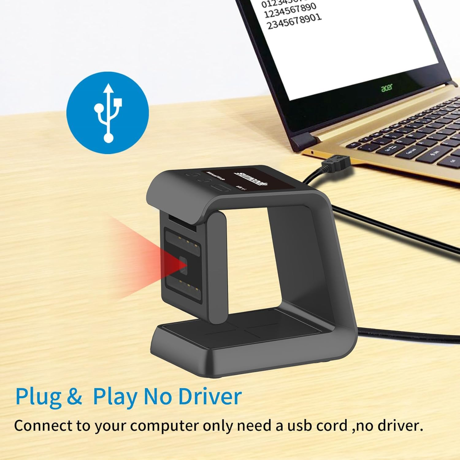 Symcode 2D QR Hands-Free Barcode Scanner Omnidirectional Automatic Sensing Scanning USB Connection Desktop Barcode Reader, Wired Bar Code Reader Screen Scanningfor POS PC Airport, Supermarket image number 1