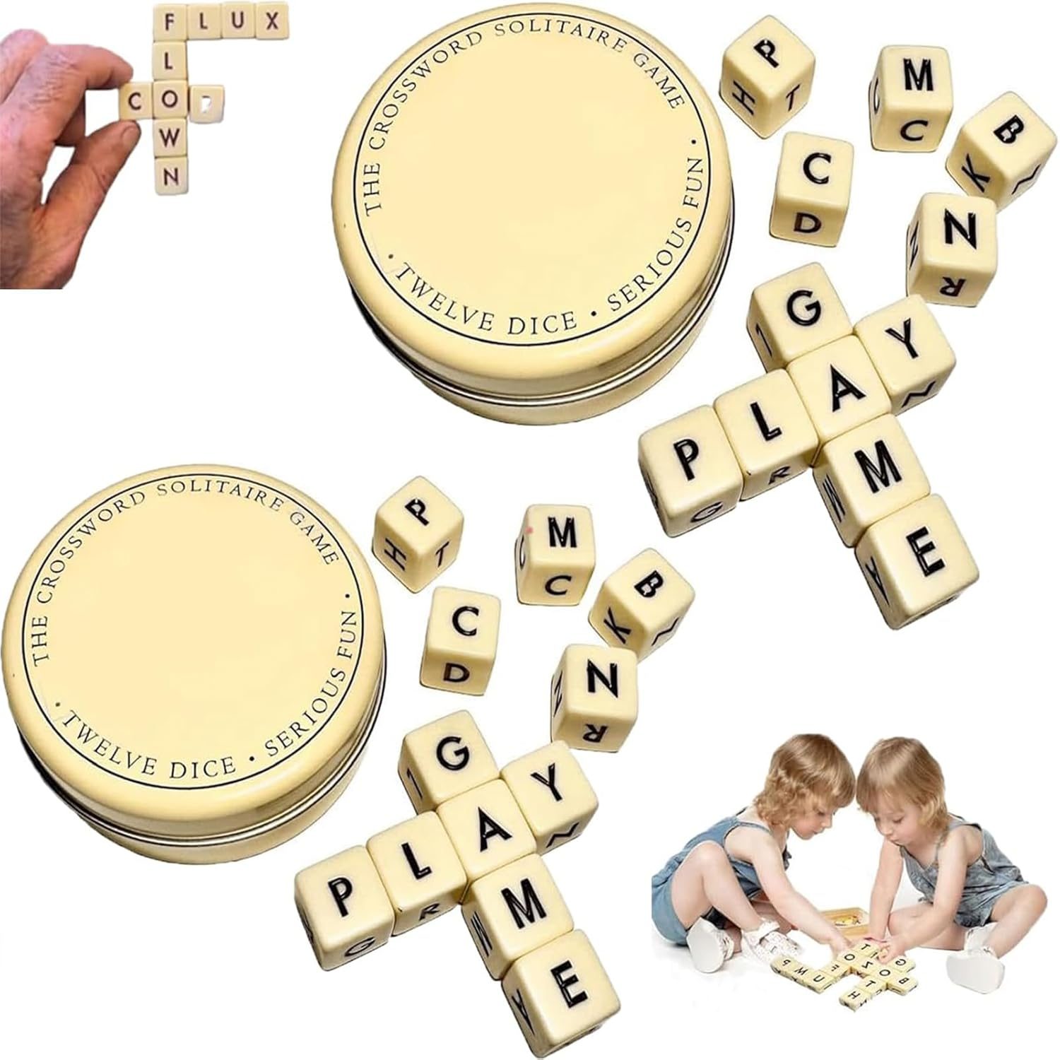 2Pcs Solitaire Dice Word Game for Travel - Classic Letter Game for Word and Puzzle Lovers