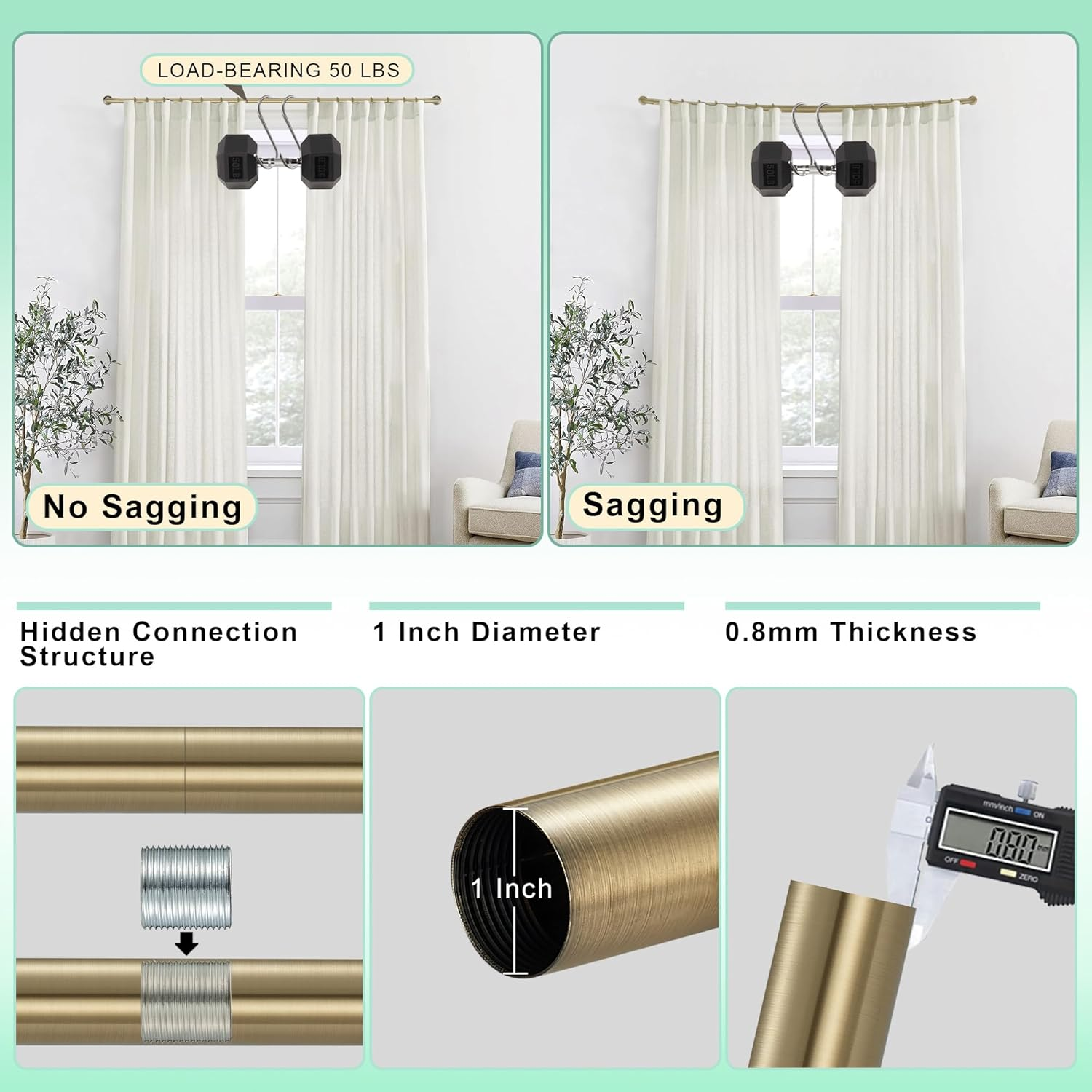 Lwiiom Antique Bronze Curtain Rod for Windows 28-86",Internal Splicing 1 Inch Diameter Disc Curtain Rod,Adjustable Room Darkening Curtain Rod with Aluminum Finials and Brackets,Wrap around Design image number 2