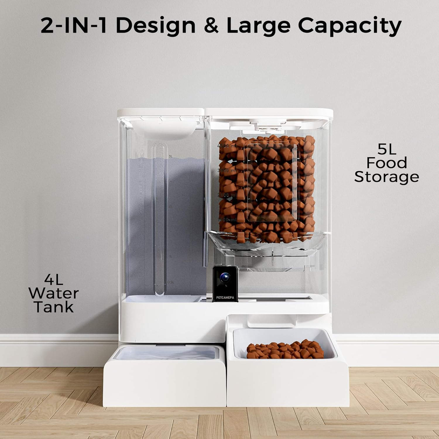 Advwin 2-In-1 Automatic Cat Feeder Waterer Set, 5G/2.4G Wifi Camera Pet Feeder with 2K HD Video and Night Vision, APP Control, Large Capacity Feeder for Cats and Small Dogs image number 2