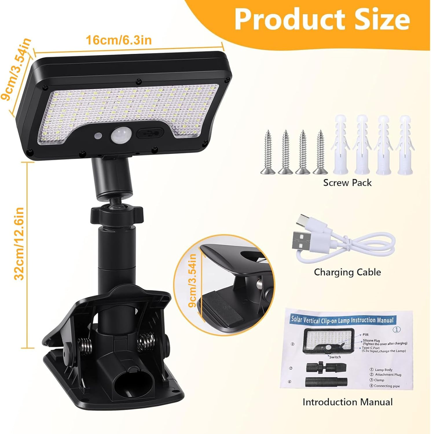 Solar Lights Outdoor, 2 Pack 600LM 92 LED Clip on Solar Motion Lights Outdoor, 360&deg; Adjustable & 3 Modes, 120&deg; Wide Angle, IP65 Waterproof Solar Security Light for Porch Courtyard, Garage, Walkway image number 2