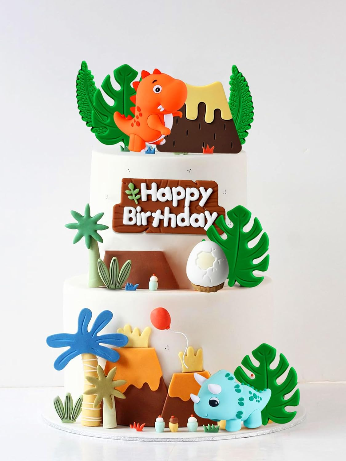 Jevenis Luxury Little Dinosaur Cake Decorations Dinosaur Cupcake Topper Green Rex Three Dino Cake Toppers for Birthday Baby Shower Party Supplies - Brown image number 4