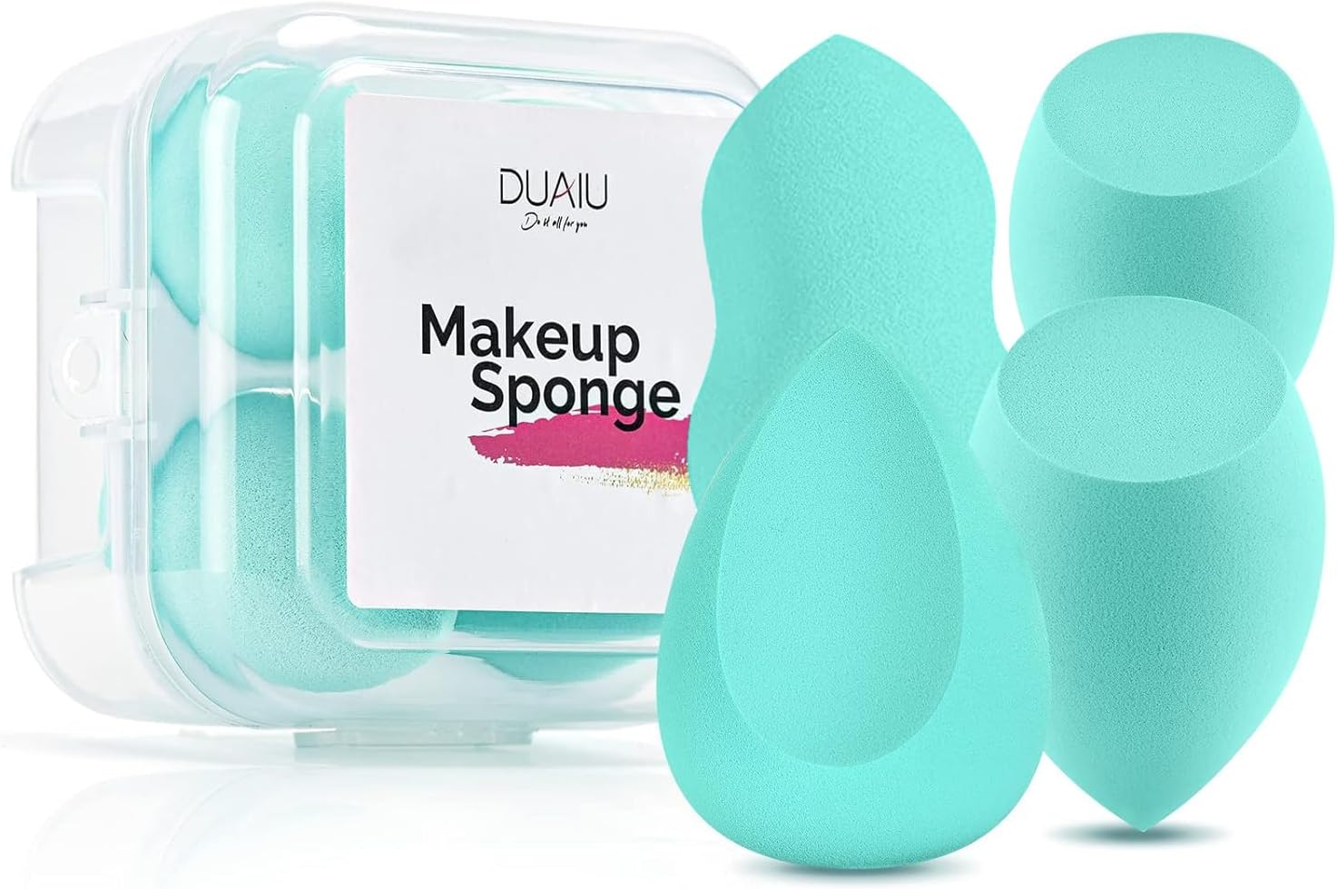 Makeup Sponge Set DUAIU 4Pcs Blender Beauty Foundation Blending Sponge, Flawless for Liquid, Cream, and Powder, Professional Streak Free Application Blend, Makeup Sponges with Storage Box(Aquamarine)