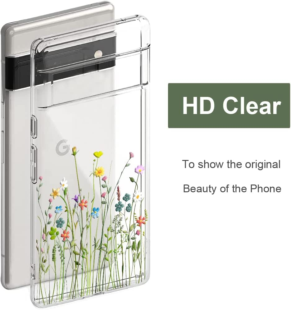 Unov Pixel 6 Pro Case Clear with Design Soft TPU Shock Absorption Slim Embossed Pattern Protective Back Cover for Pixel 6 Pro 5G 6.7 Inch (Flower Bouquet) - Flower Bouquet image number 2