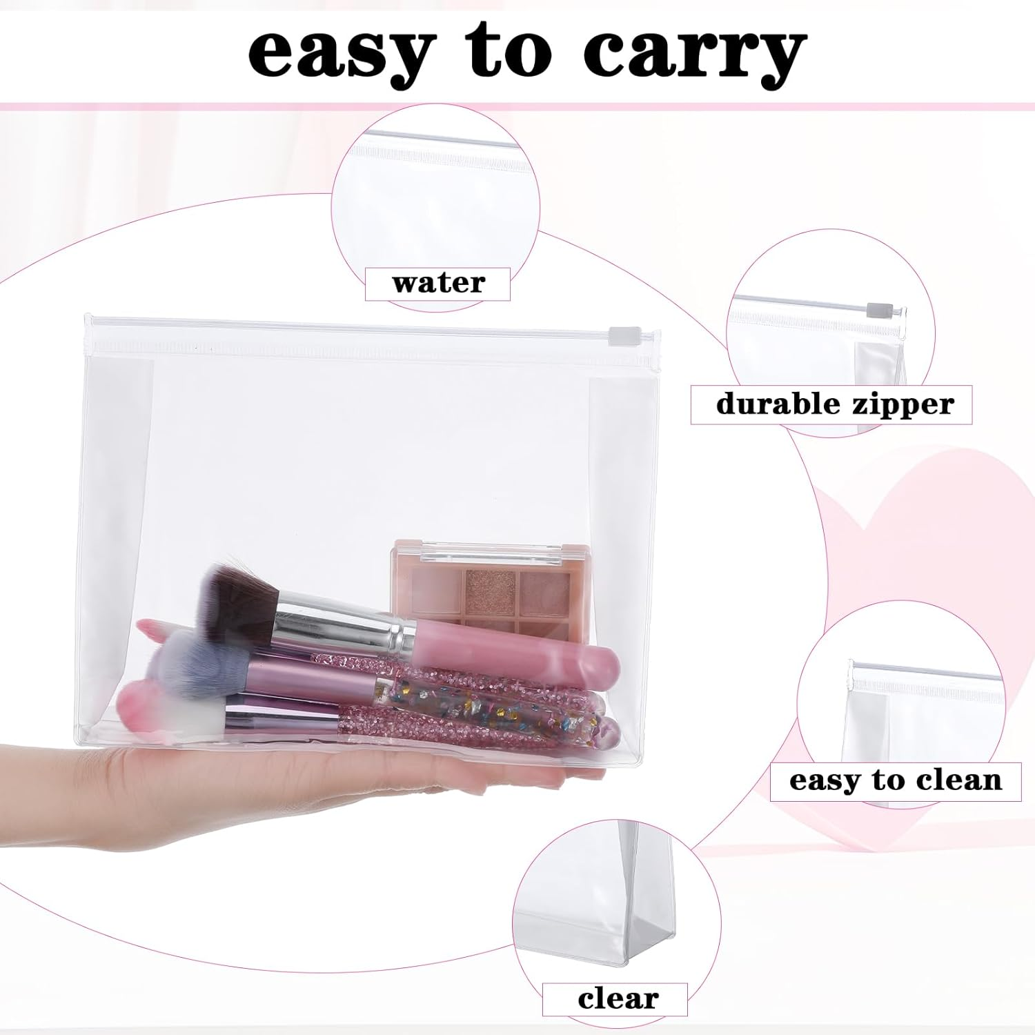 50 Pcs Mini Clear Makeup Bag Bulk with Zipper 7.87"&times;5.91"&times;1.97" Portable Reusable Small Clear Zipper Pouches PVC Waterproof Travel Cosmetic Bags Make up Bags Bulk for Women Men Vacation Toiletry image number 6