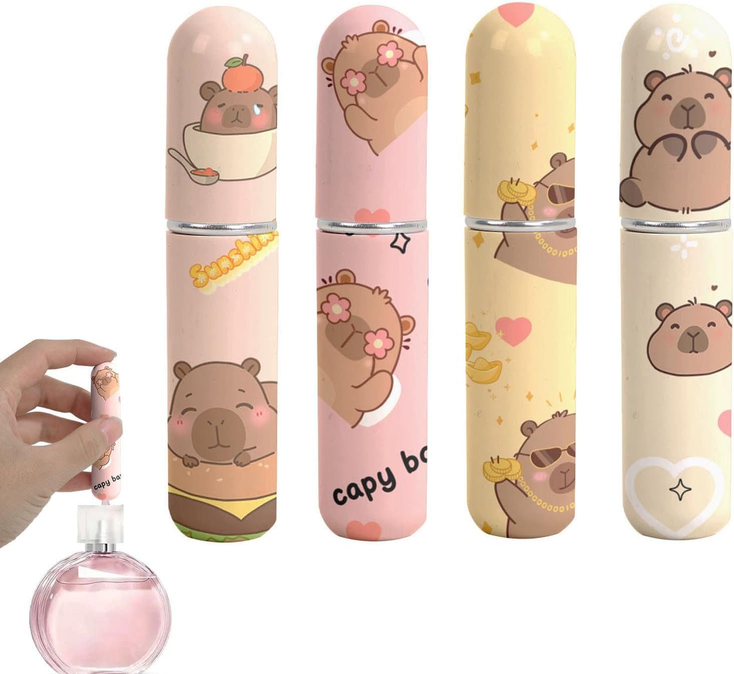 BRITIVIVE 5 Ml Perfume Atomiser, Pack of 4, Travel Perfume Bottle, Capybara Mini Perfume Bottle, Refillable, Travel Perfume Atomiser for Air Travel, Holiday, Camping, Business image number 3