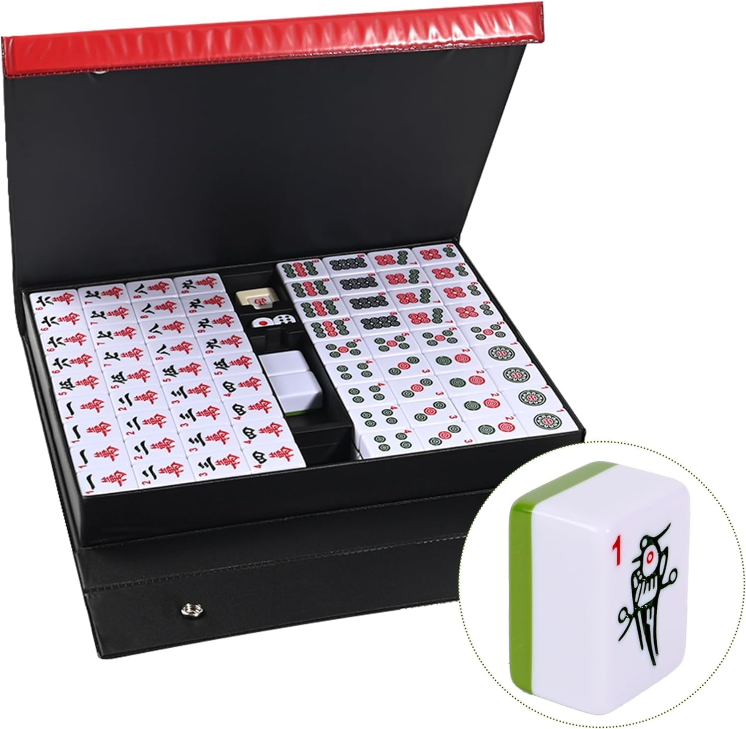 Lehom Large 36MM Chinese Mahjong Set 144Pc Mahjong Tile Set English Characters Mahjong Board Game with Case Mahjong Game Set for Travel Party Family Game Portable Mah Jong 麻将 (Mah Jongg, Majiang) image number 3
