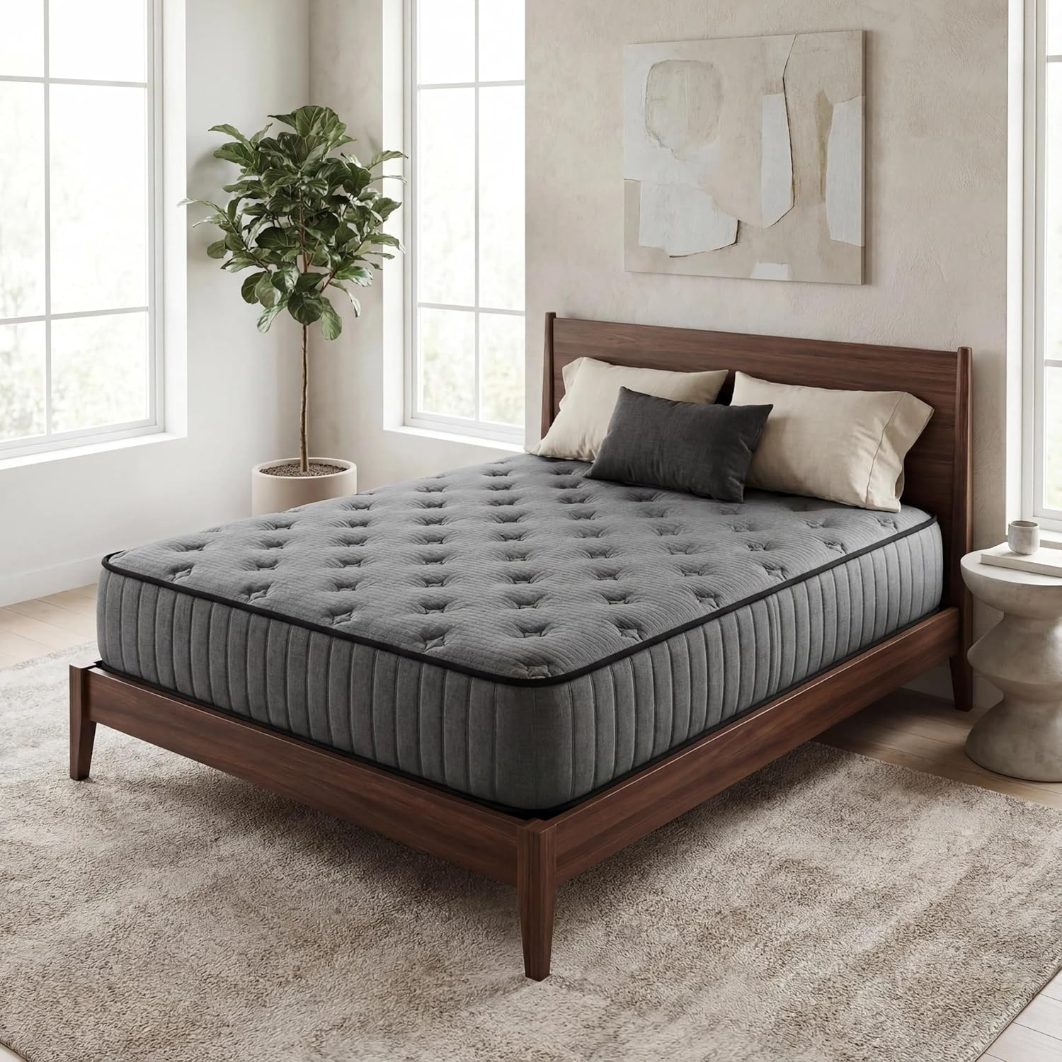 Single Size Mattress, 18Cm Memory Foam Mattress for Pressure Relief & Comfort Sleep, Knitted Breathable Cover, Medium Firm White+Grey