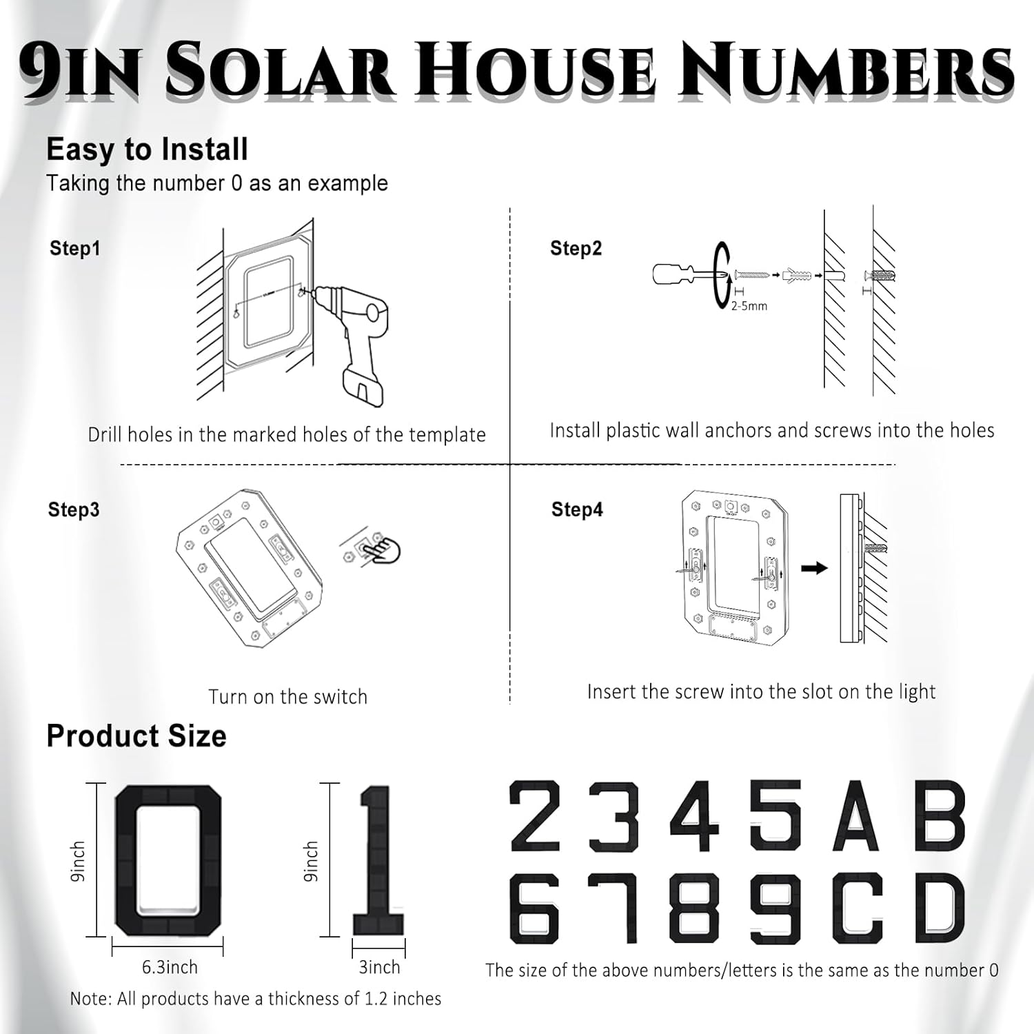 ISUNMEA 9 Inch Solar Lighted House Numbers for Outside, Light up Waterproof LED Address Numbers Signs for Houses, Large Personalized Illuminated Exterior Modern House Numbers Light (B-Black, 9IN) - B-Black image number 4
