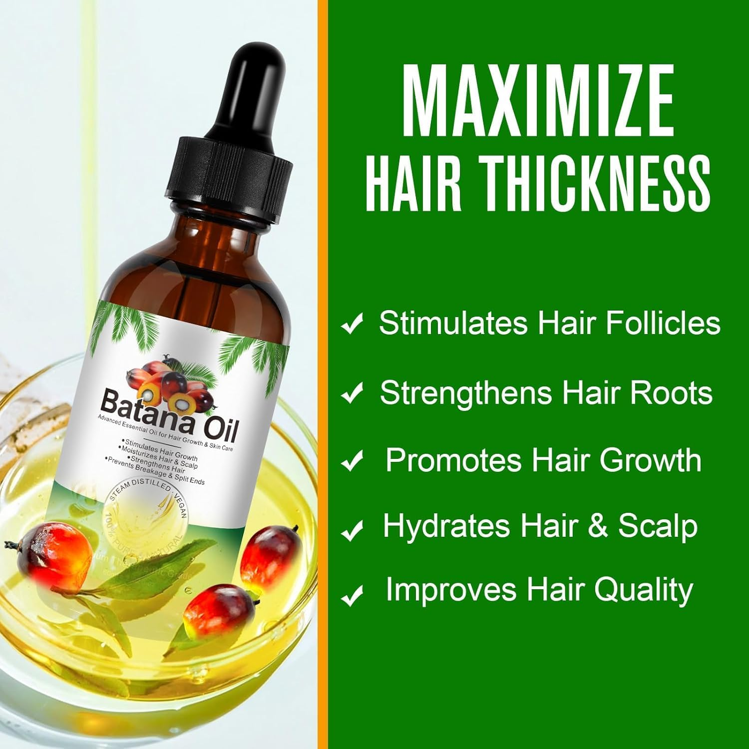 Pure Batana Oil for Hair Growth &ndash; Natural & Unrefined from Honduras | Nourishing Scalp Treatment & Moisturizing Hair Oil | Ideal for Dry & Damaged Hair image number 1