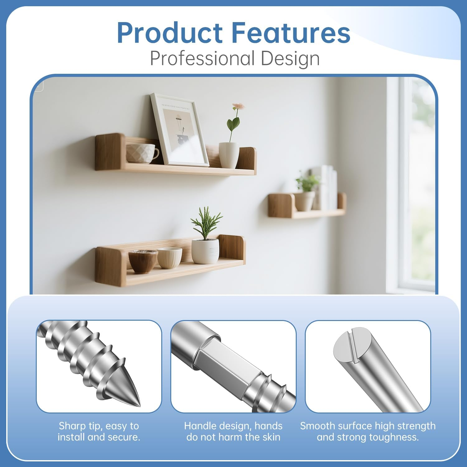 Duoduolaili Floating Shelf Hidden Support Brackets (6Pcs) and Installation Aid Steel Hardware - with Drill Guide, Floating Wood Shelf Hidden Brackets - Premium Thin Shelf Hidden Support image number 2