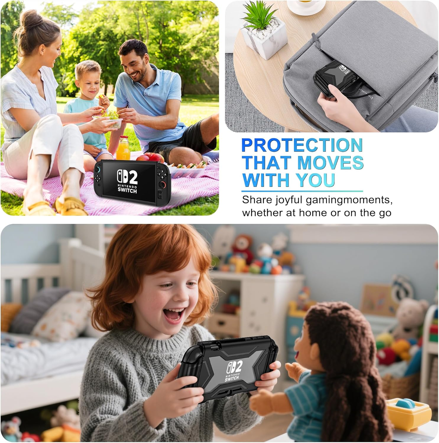 Protective Case for Nintendo Switch Lite, Full Protection Switch Lite Cover, TPU Shock-Absorption and Anti-Scratch for Nintendo Switch Lite Skin with Bult-In Screen Protector & Thumb Grip Caps, Black - Black image number 5