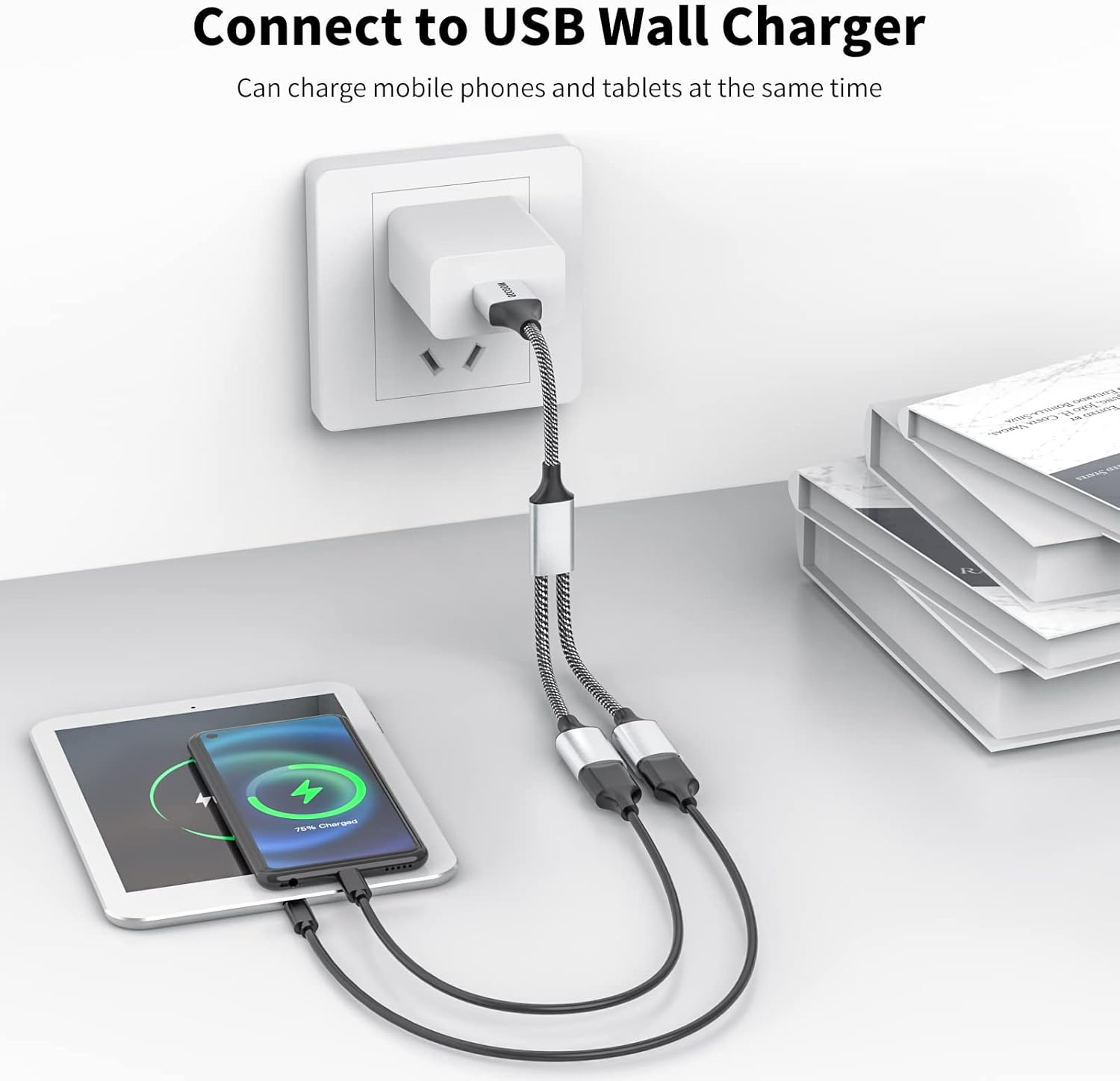 USB Splitter Cable MOGOOD USB Y Splitter Adapter Dual USB 2.0 Power Cord Extension for Charging/Data Transfer/Laptop/Mac/Car