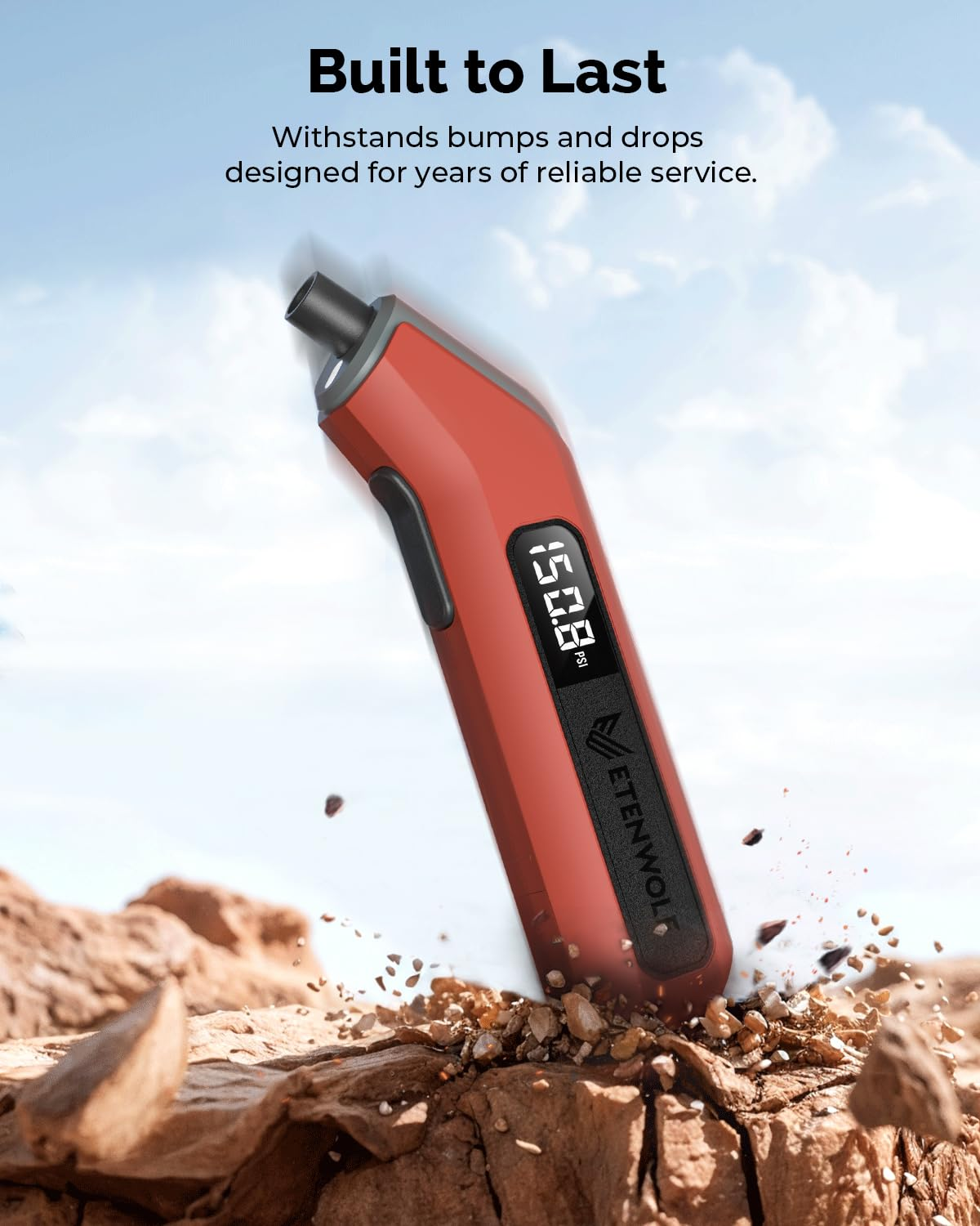 ETENWOLF T300 plus Tire Pressure Gauge 200 PSI, Digital Tire Gauge with Bright LED Display, Tire Gauges for Tire Pressure, Vivid Orange image number 5