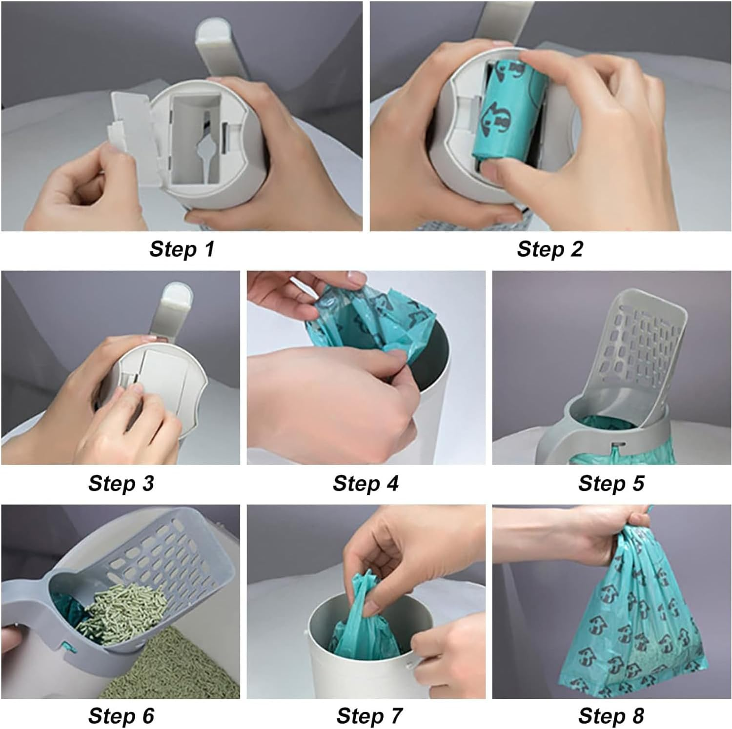 Cat Litter Scooper with Holder, Cat Litter Shovel with Refill 8 Rolls of Litter Bags, Large Capacity Cat Scooper Portable Shovel image number 4