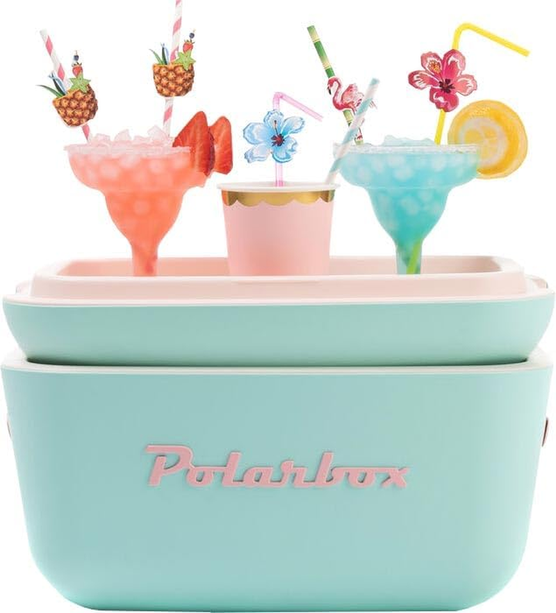 Polarbox Classic Cooler Box with Leather Strap, Cyan & Baby Rose Rigid Thermal Insulated Ice for Beach, Picnic Party Convertible Lid Polypropylene Insulation Cyan/Baby 20L PB-9210 image number 1