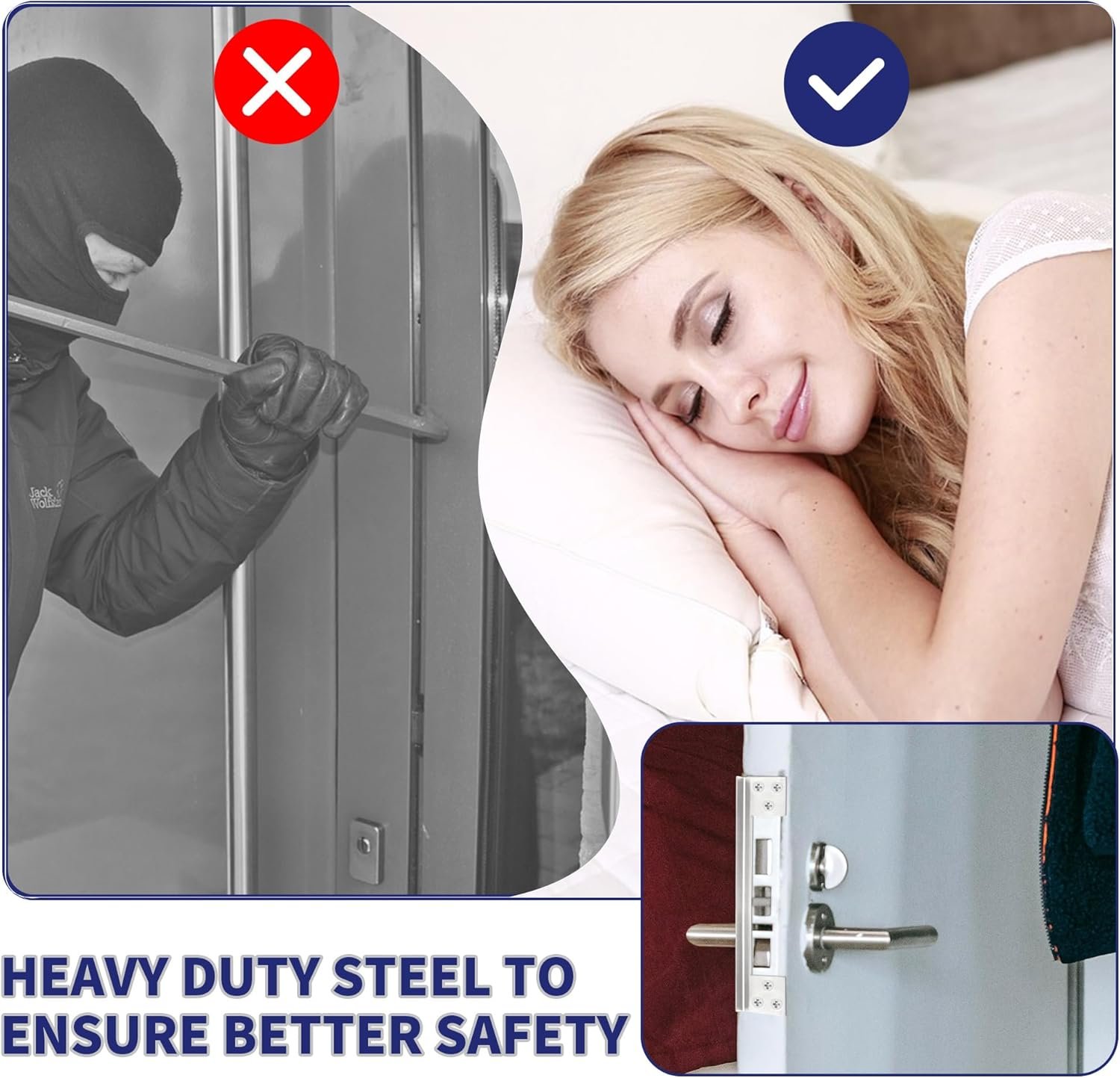 Door Latch Guard Plate, 7" L-Shaped Door Reinforcement Plate, Stainless Steels Outswing Door Security Latch Protector, Door Lock Cover to Block Access to Door Lock Deadbolt (1 Pcs，Silver) image number 2