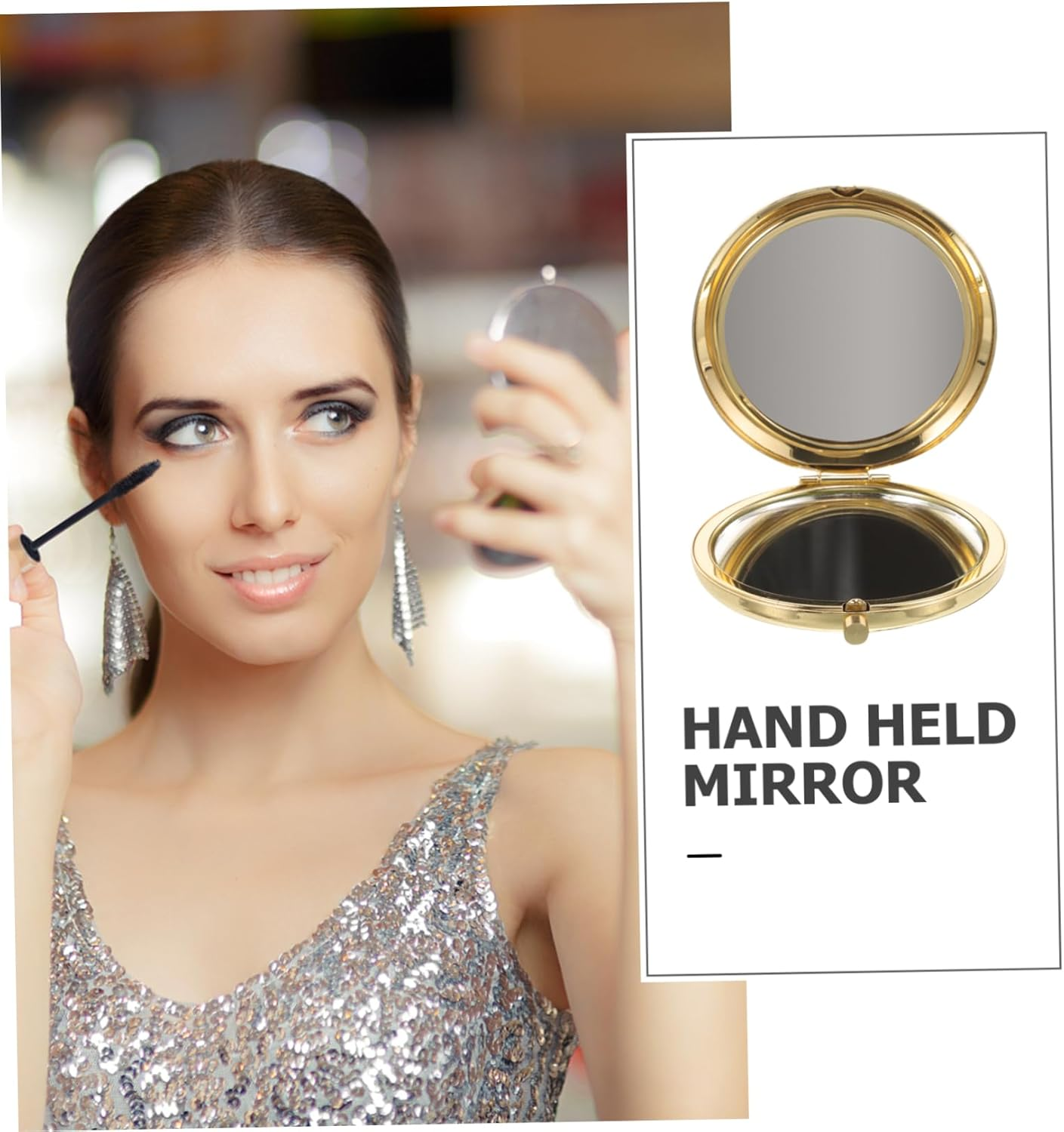 FOMIYES Retro Gold Makeup Mirror Compact Travel Mirror for Handbag Portable Handheld for Cosmetics image number 4