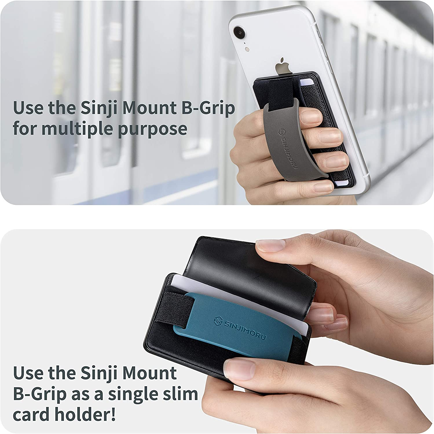 Sinjimoru Detachable Phone Wallet, Phone Card Holder as Phone Stand & Iphone Grip for Wireless Charging, Not for Magsafe. Sinji Mount B-Grip Clementine image number 5