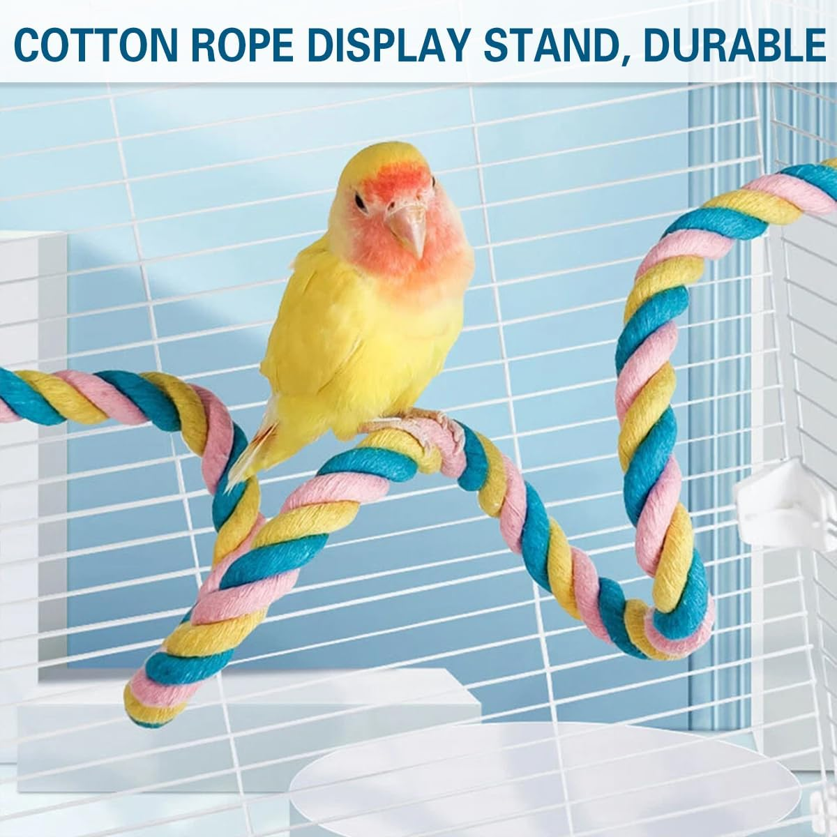 AIMALL U-Shaped Parrot Climbing Cotton Rope Bird Toy with Metal Screw Ends, Multicolour Bird Cage Stand Perch for Cockatiels Budgies Conures, 23.6In 31.5In 39.3In 47.2In Options