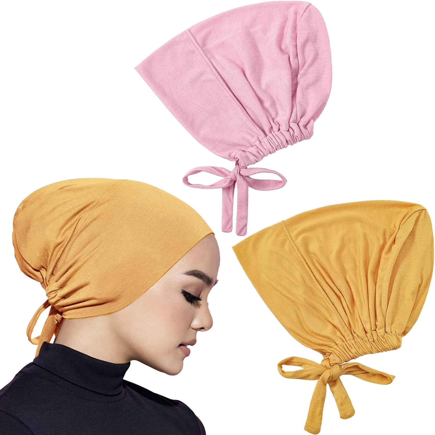 CENZICOM Women'S Hijab under Cap with Tie Back Closure, 2 Pack, Islamic Head Scarf