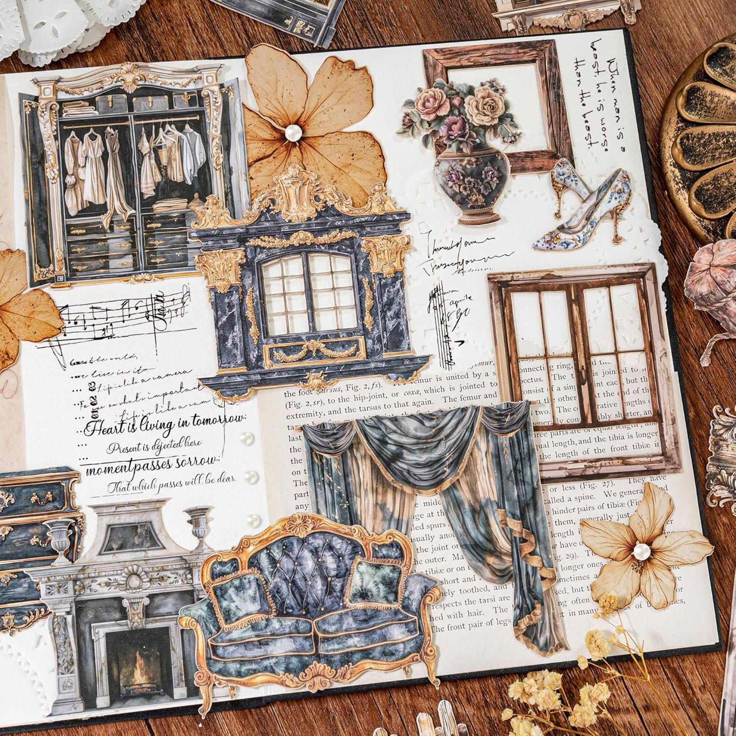 Retro Scrapbook Stickers Set - 4 Packs Thick Paperboard Stickers with Antique Clock, Sewing Machine, Rustic Fence, Vintage Ephemera for Journal, Planner, Craft, Collage & Card Making (Cyrus) image number 3