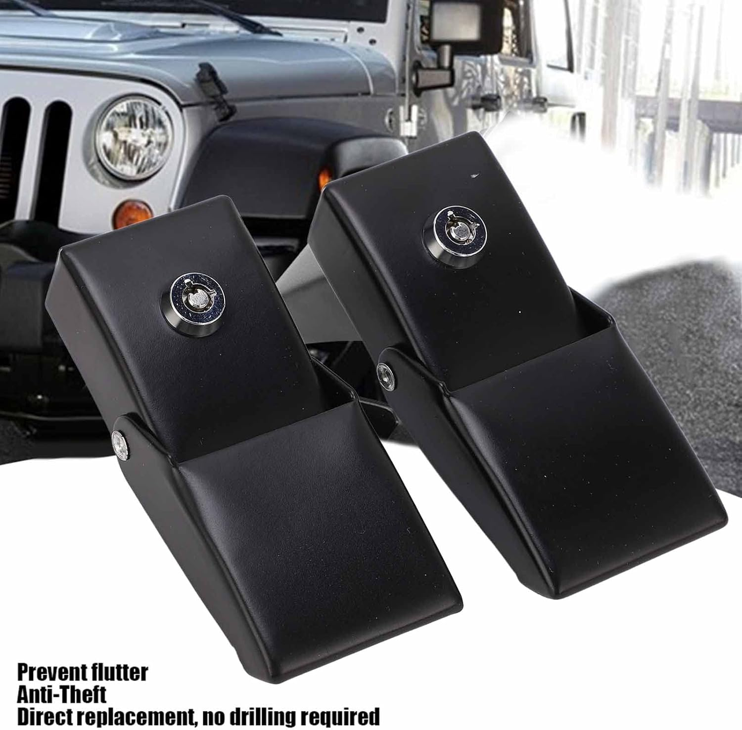 Metal Locking Hood Lock Catch Latches Kit Sturdy Hood Lock Key Car Security for Jeep Wrangler JK 2007‑2017 image number 6