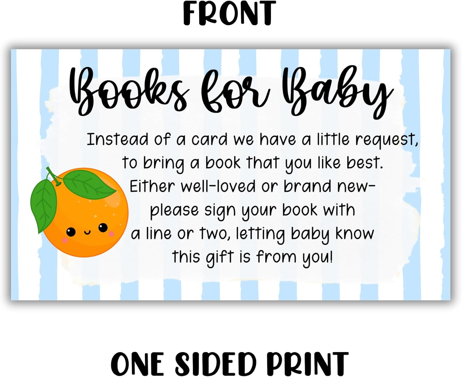 Little Cuties Oranges Books for Baby 50Pk 2X3.5&rdquo; Invitation Inserts Pop It When She Pops Blue Stripes Diaper Raffle Shower Label Tag image number 4