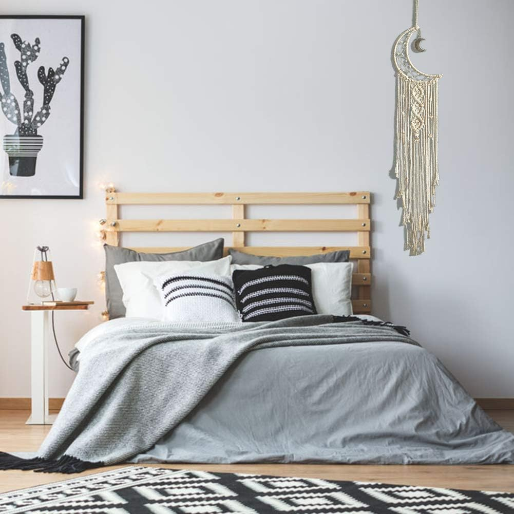 Dsaren Macrame Dream Catcher Wall Hanging Tapestry Moon Dreamcatcher Boho Home Decorations Wedding Ornament Craft Gift (Moon) image number 3