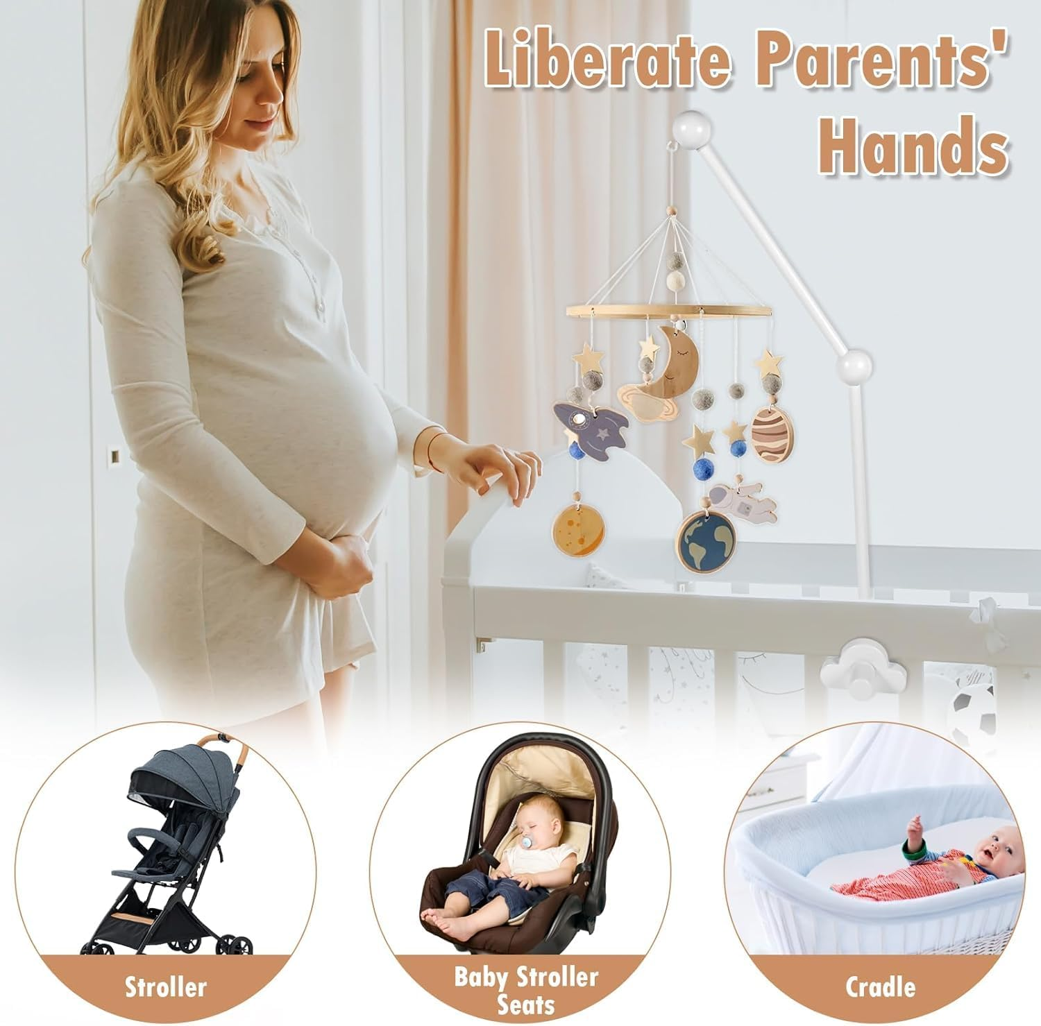 27 Inch Wooden Baby Crib Mobile Arm, Adjustable Angle & Height, Non-Skid, Easy to Install, Unisex Baby, Crib Mount image number 1