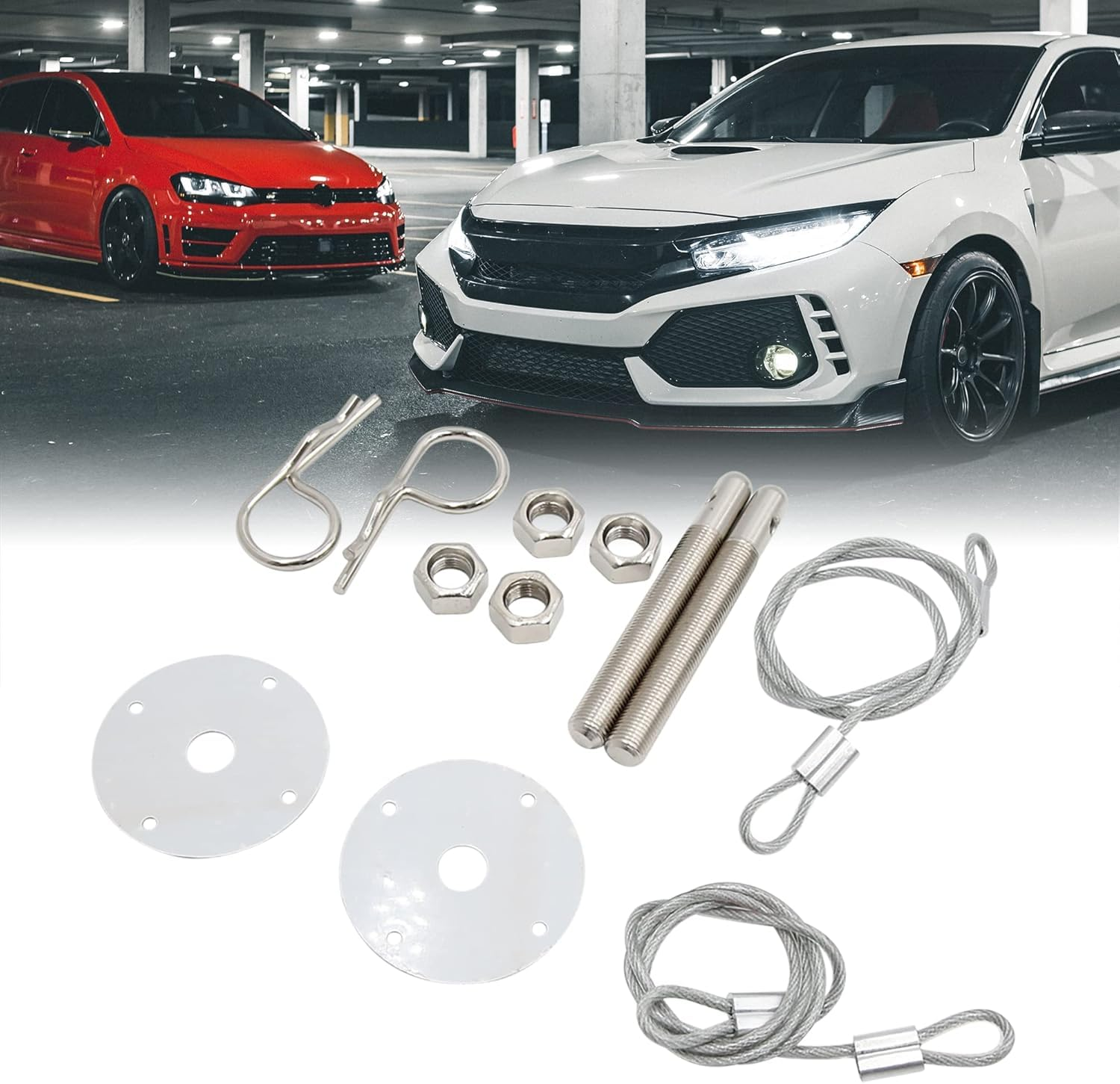 Stainless Steel Hood Pin Plate Lock Kit, 20Pcs Sengine Hood Pin Plate Lock Clip Kit, Stainless Steel Engine Hood Plate Bonnet Clips, Vehicle Exterior Engine Hood with Racing Lanyard image number 3