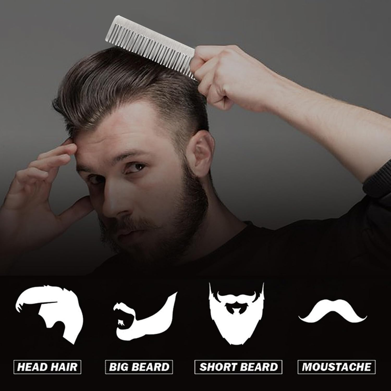 Beard Comb for Men | Dad Him Beard Brush,Foldable Stainless Steel Portale Brush for Home Grooming Men Dad Husband Styling Adult Travel - Black image number 4