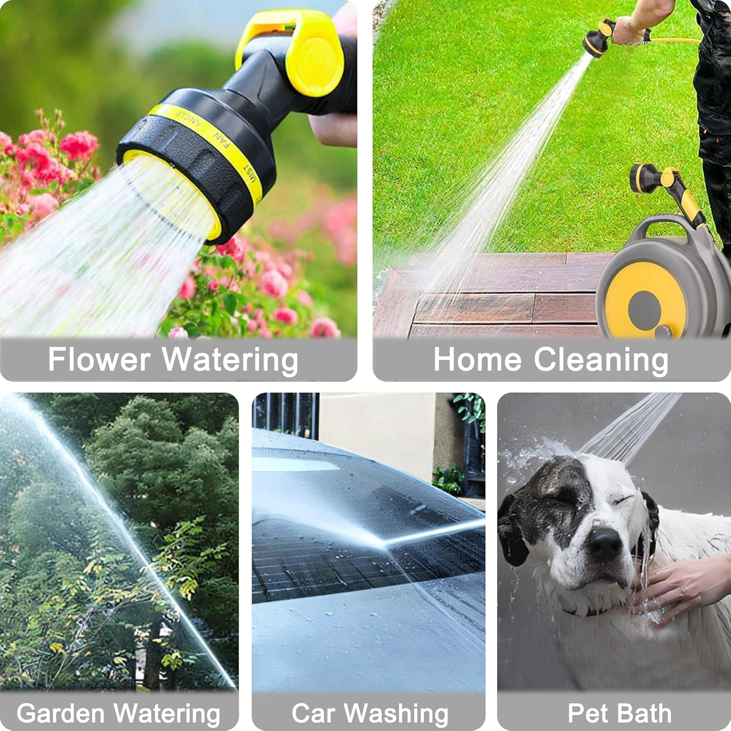 ONEIN Retractable Garden Hose Reel &ndash; 20M Water Hose with 10-Pattern Spray Nozzle, Built-In Storage Rack for Gardening, Car Washing and Outdoor Cleaning image number 6