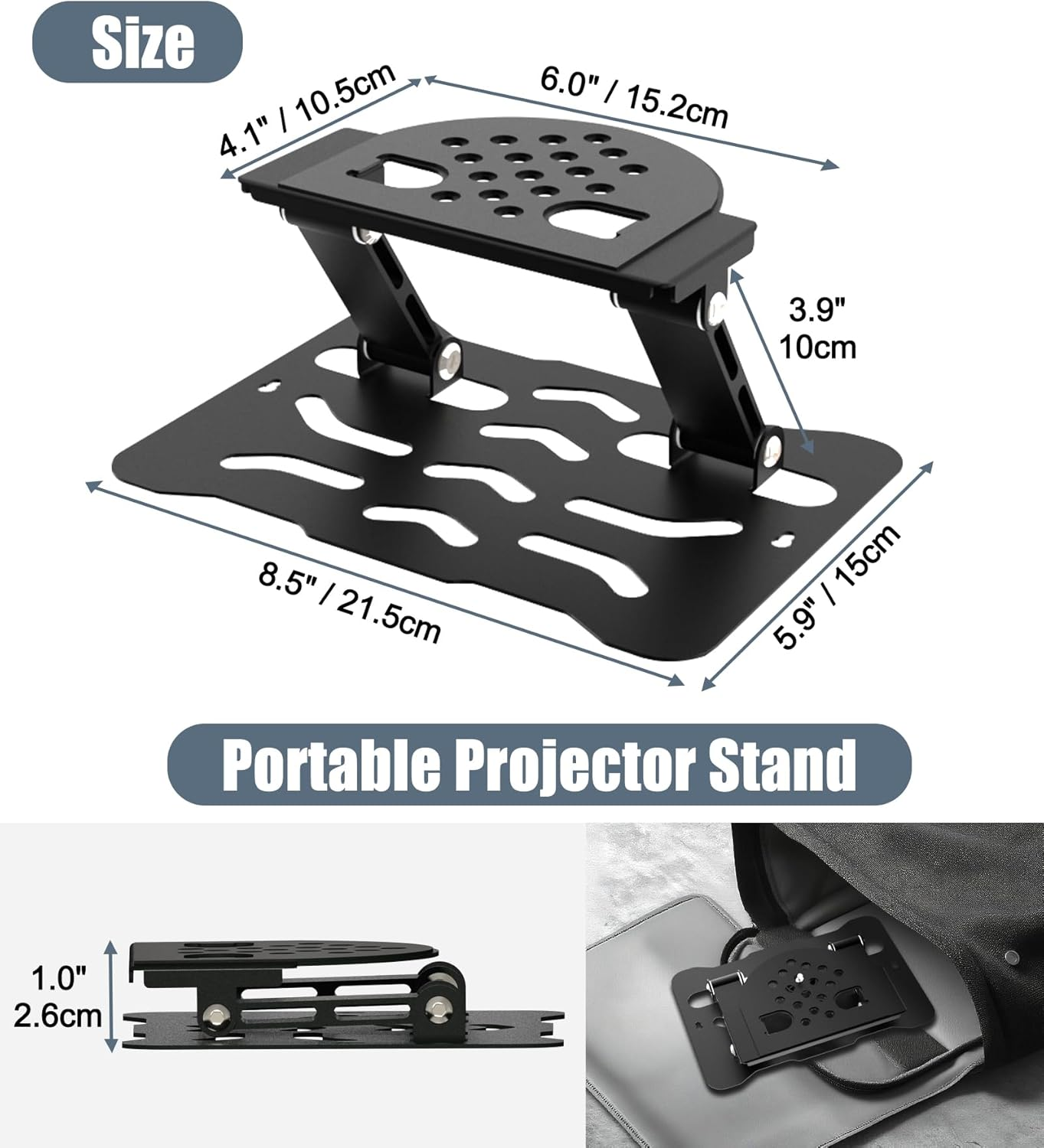 2-Be-Best Adjustable Projector Stand, 3-In-1 Desk/Wall/Ceiling Mount with 180&deg; Dual-Axis Rotation, Carbon Steel Desktop Projector Mount, Universal 1/4" Screw, Compatible with Most Projectors image number 5