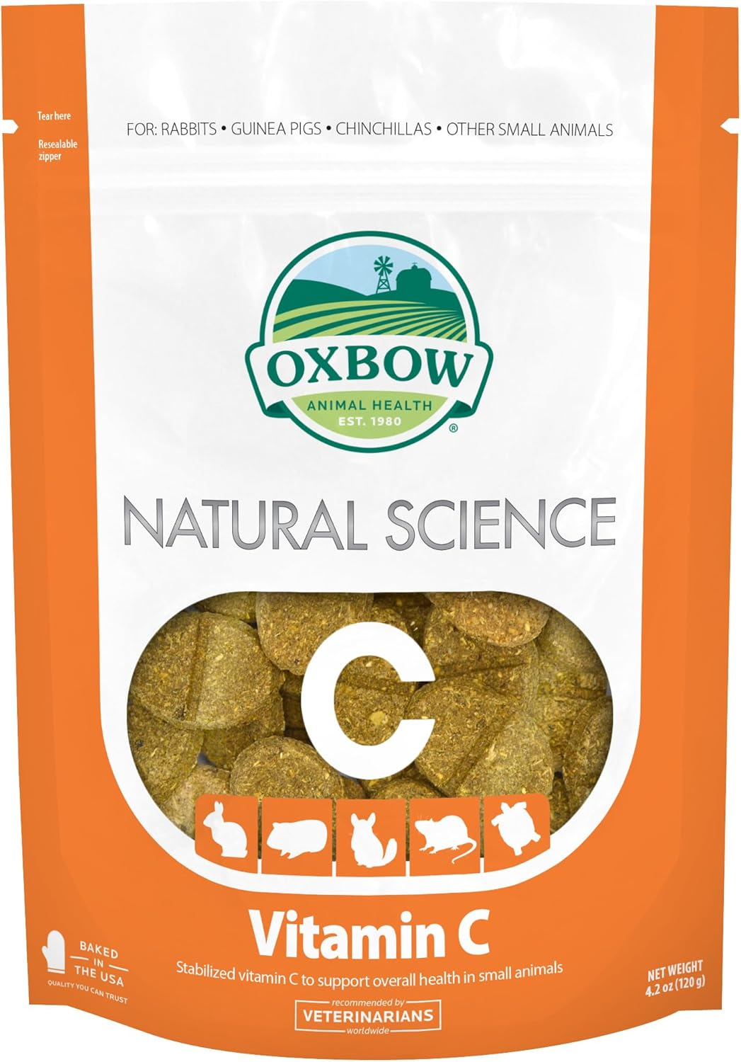 Oxbow Animal Health Natural Science Vitamin C Supplement, Vitamin C for Guinea Pig, Made with Oxbow Timothy Hay, Pet Supplements for Guinea Pigs, Veterinarian Formula, Made in USA, 120G image number 5