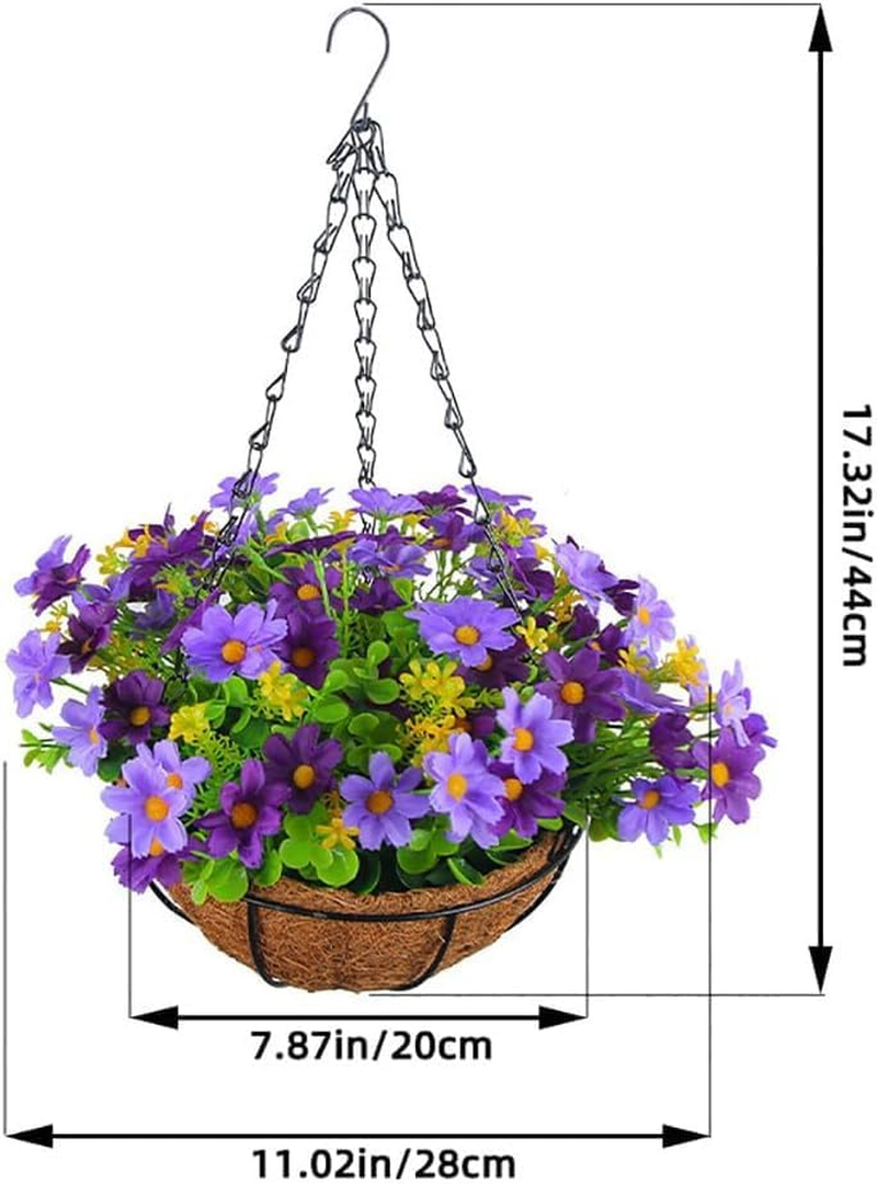 Artificial Geranium Flowers Hanging Basket for Outdoor/Indoor, Fake Flower Arrangement in 11'' Basket (Purple) image number 2