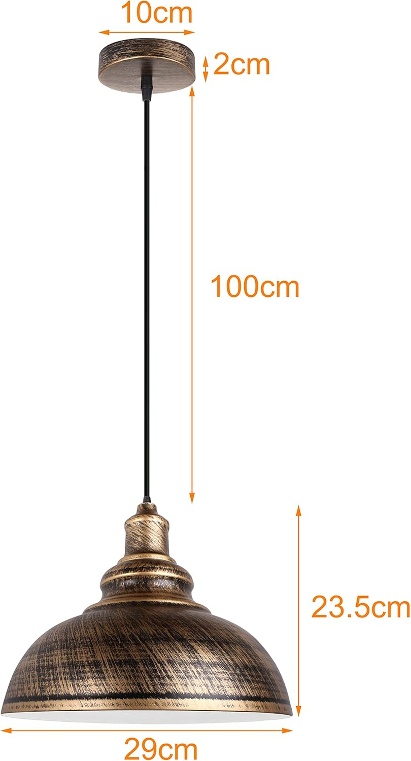 Idegu Pack of 2 Pendant Light Industrial Vintage Pendant Lamp E27 Retro Lamp Metal Pendant Lamp for Kitchen Dining Room Living Room Restaurant Diameter 29 Cm (Bronze)