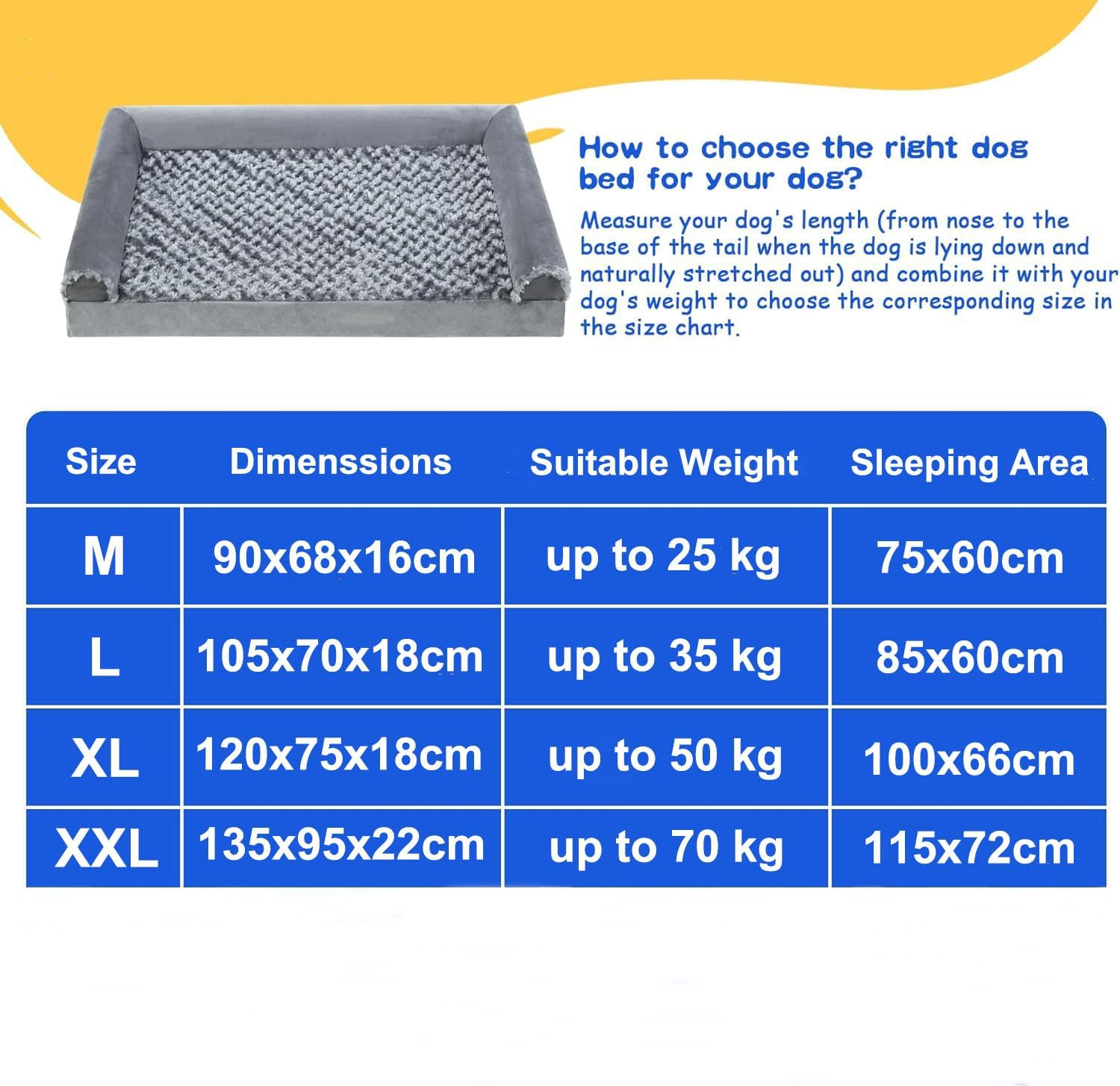 HAOLEYAO Orthopedic Dog Bed for Medium Large Dogs - Big Pet Sofa Bed with Removable Washable Cover, Waterproof Lining, Nonskid Bottom, Foam Dog Couch Bed with Sides Bolster (Grey, 135X95X22Cm)