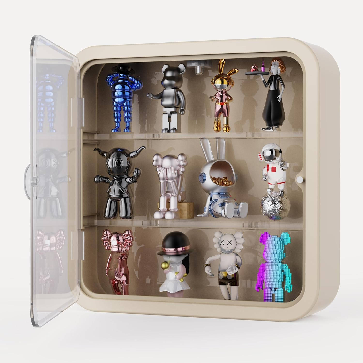 Acrylic Display Case with Light, Wall-Mounted Clear Acrylic Figure Display Box, Doll Storage Box with Magnetic Door for Pop Figures, Toys, Collectibles image number 4