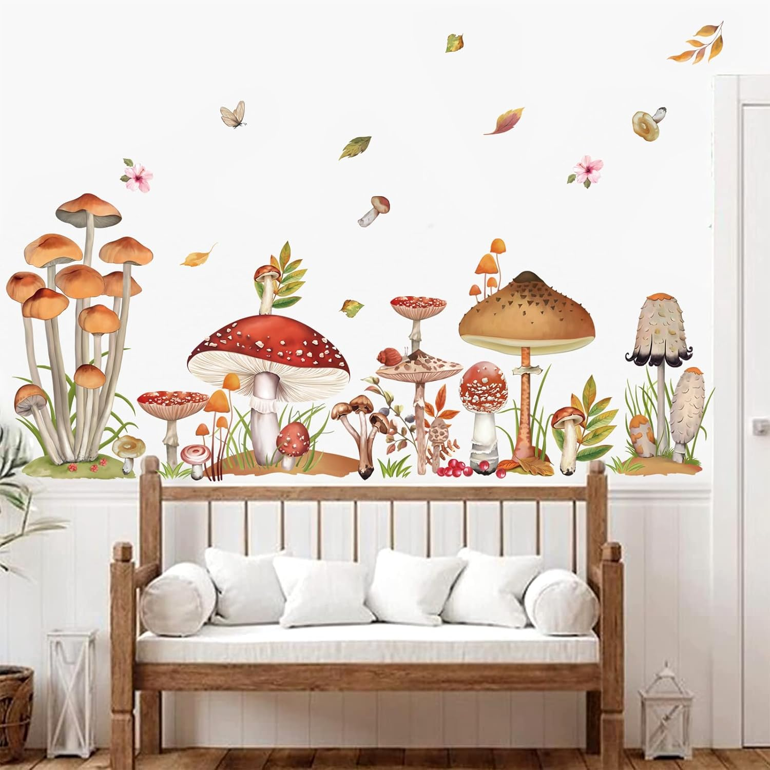 Decalmile Woodland Mushroom Wall Decals Spring Forest Grass Easter Wall Stickers Girls Bedroom Living Room Kitchen Wall Door Decor image number 5