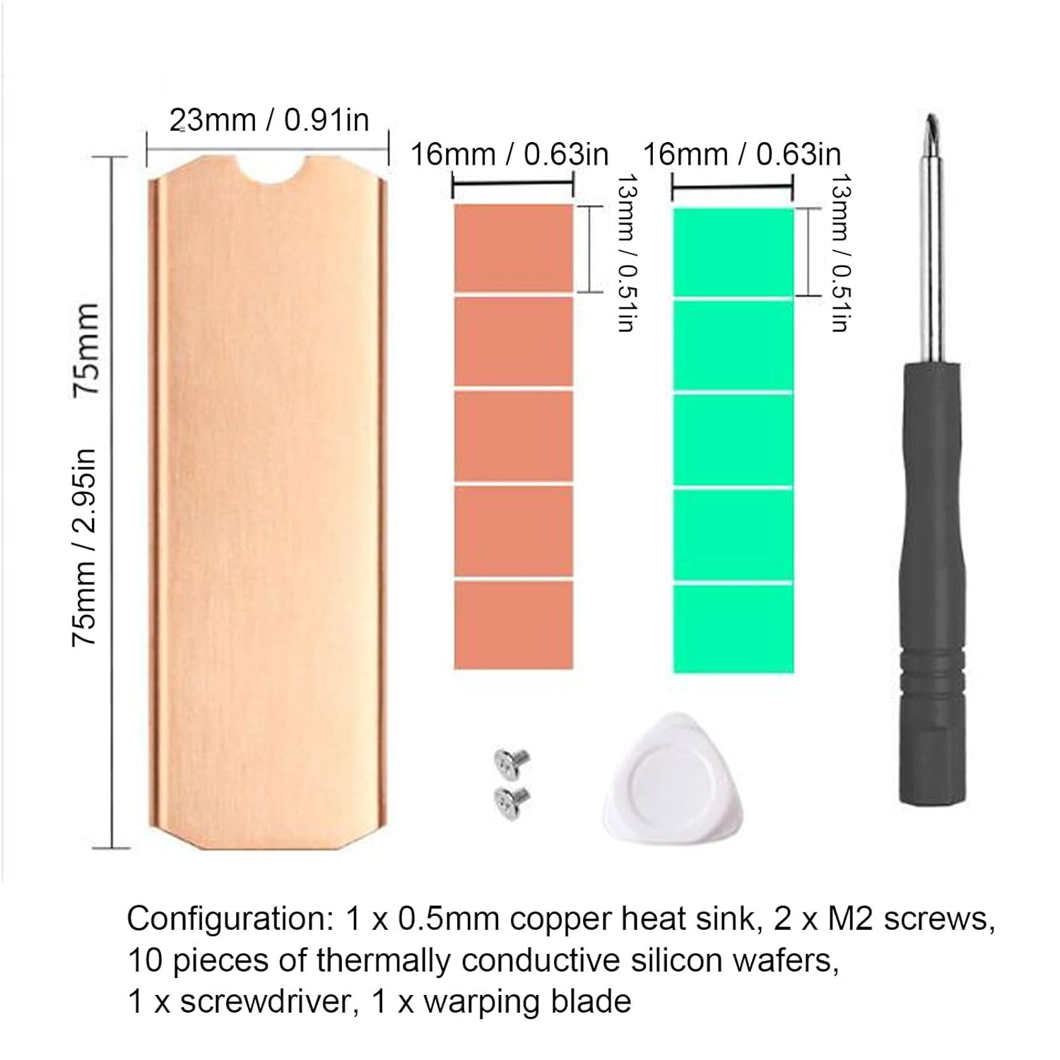 M.2 2280 SSD Copper Heat Sink, Stable Rustproof Hard Disk Heat Sink with Silicone Thermal Pad for M.2 2280 Nvme SSD, SSD Heatsink Thermal Pad image number 1