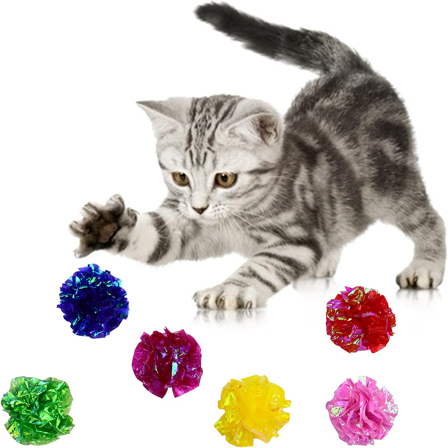 Pack of 30 Interactive Crinkle Balls Cats, Shiny Crinkle Ball Cat, Mylar Balls for Pets, Crinkle Paper Ball, Colourful Toy Cat Balls, Cat Toy Crinkle Ball image number 1
