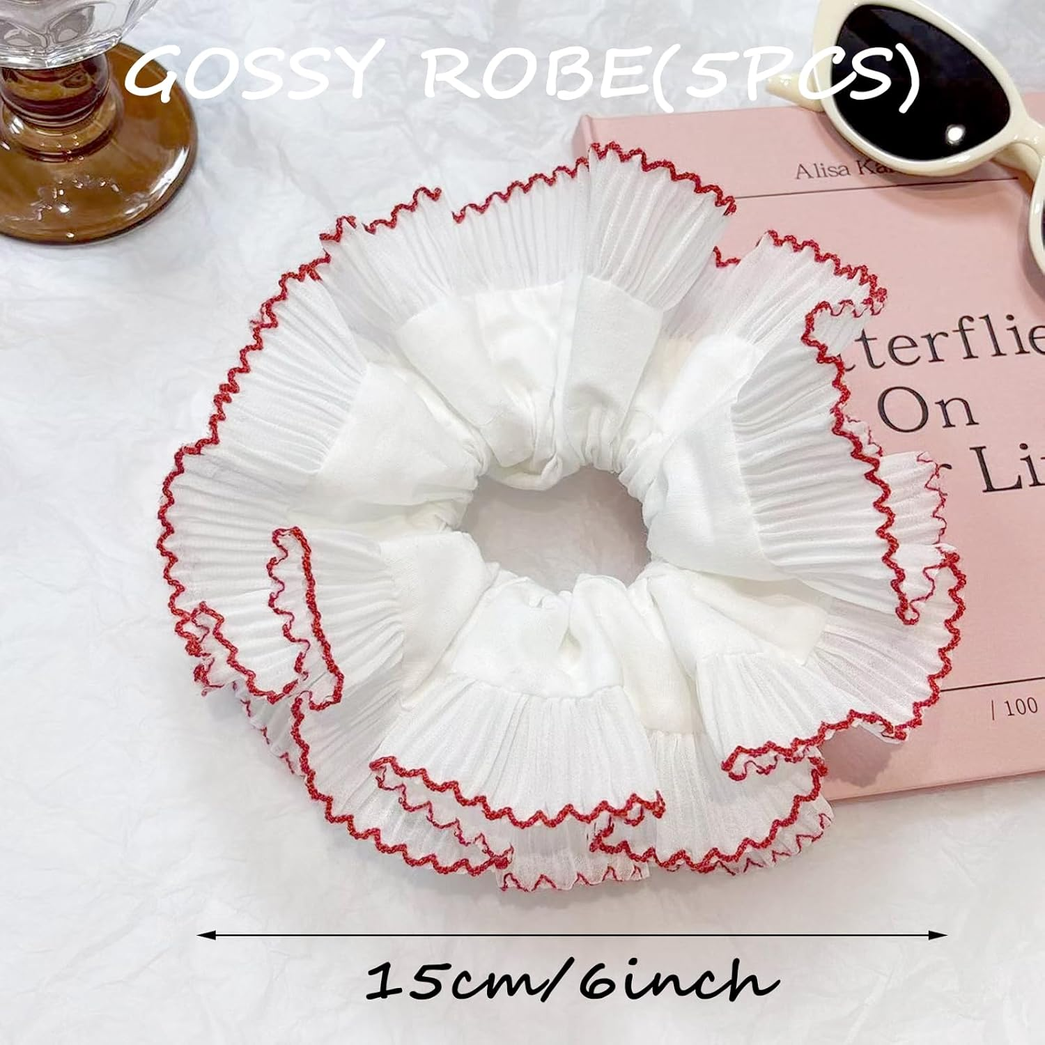 HTTDSLF Pack of 5 Elastic Hair Ties, Scrunchies for Women, Large Elastic Hair Bands, Lace, Suitable for Women and Girls, Silk Scrunchies Gift image number 1