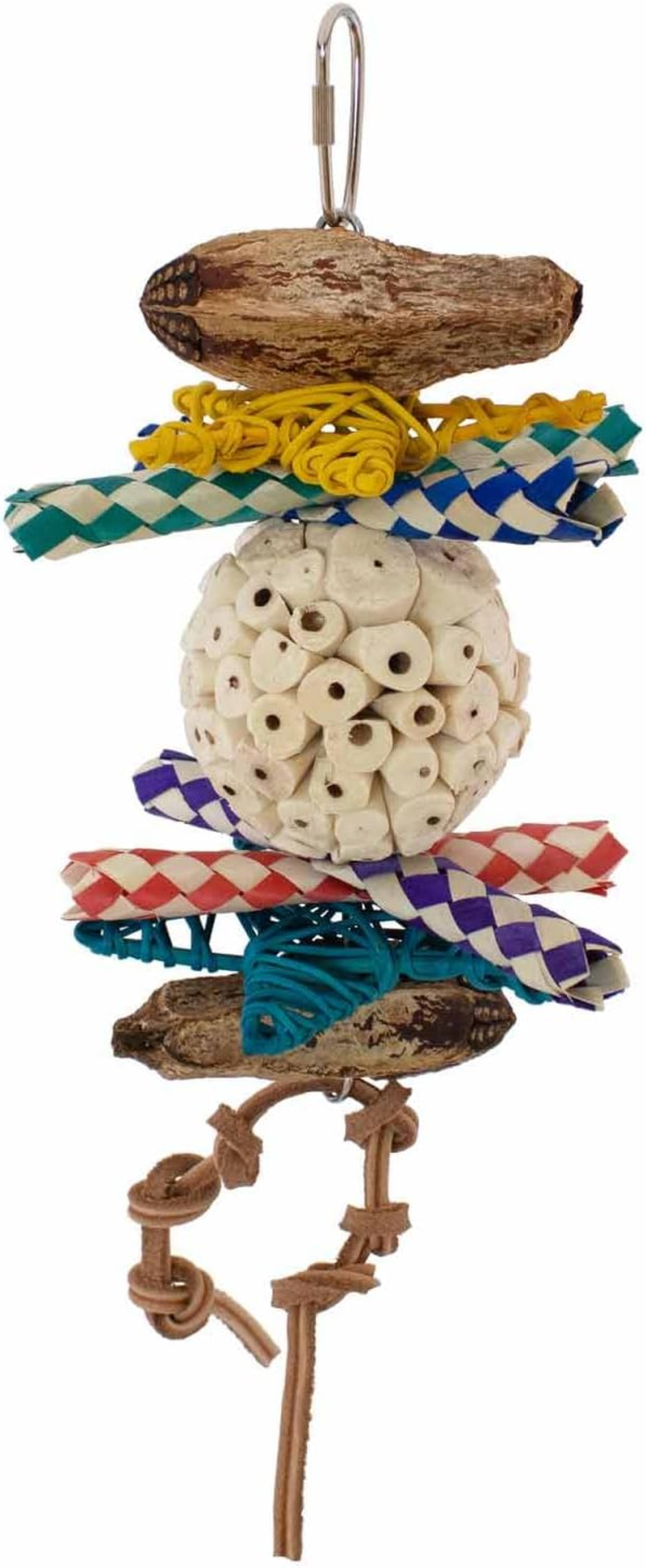 Super Bird Creations SB1240 Sola Ball Delight Bird Toy - Easy to Chew Sola and Mahogany Pods - Handcrafted Bird Activities Designed for Ringnecks, Medium Conures, Caiques - Ideal for Medium Bird Size image number 4