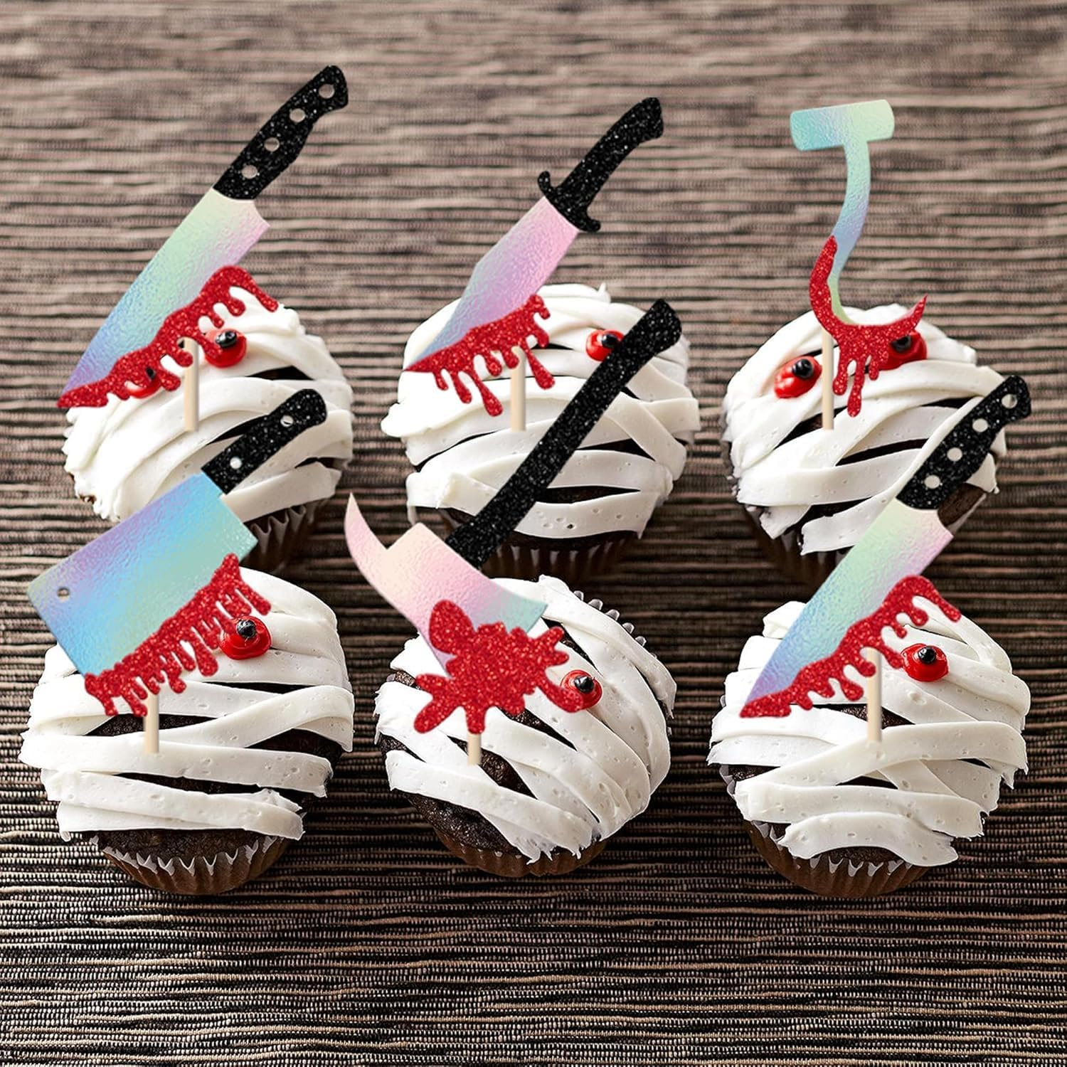 SYKYCTCY 30 Pack Halloween Knife Cupcake Toppers Glitter Scary Bloody Knife Cupcake Picks Killer Birthday Cake Decorations for Happy Halloween Theme Baby Shower Party Supplies (#1) image number 3