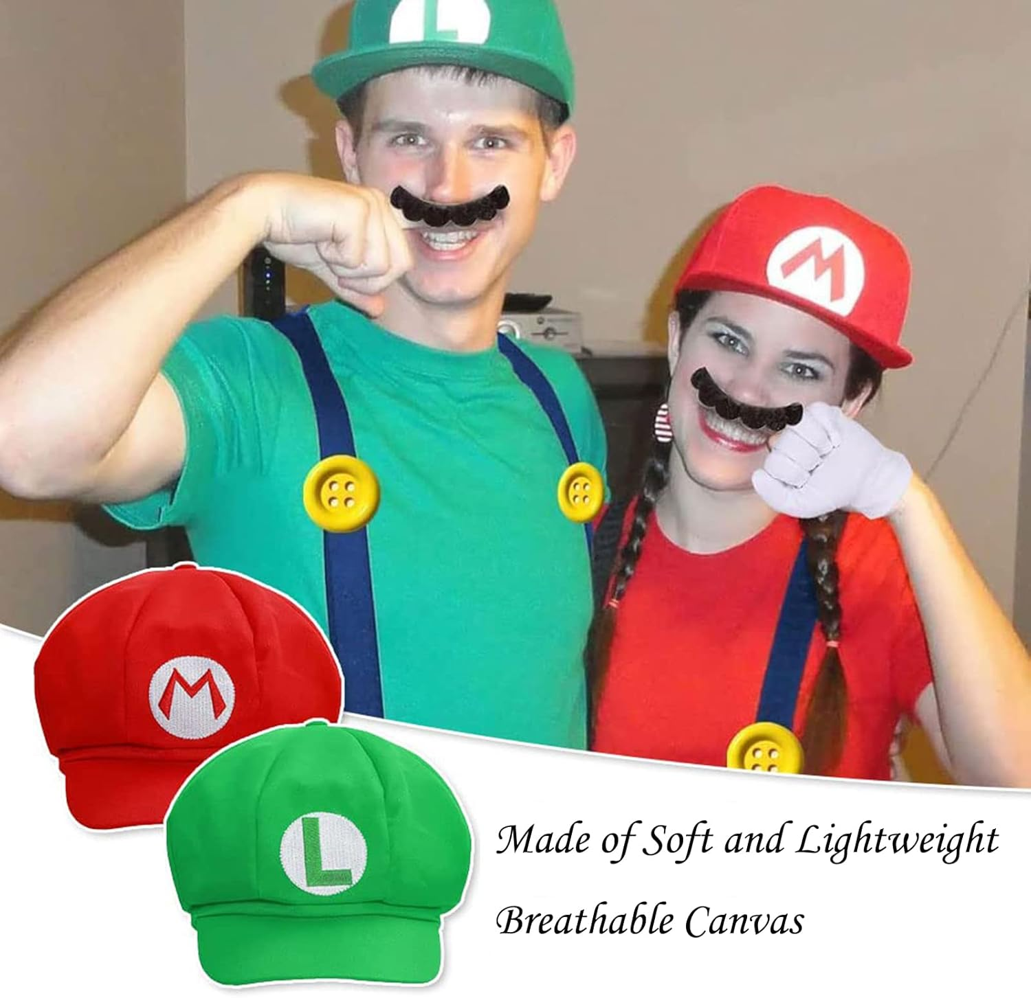 Yaliuliu Mary and Luigi Costume Adult Kids Hat Super Bros Accessories Set for Halloween Cosplay Costume image number 5