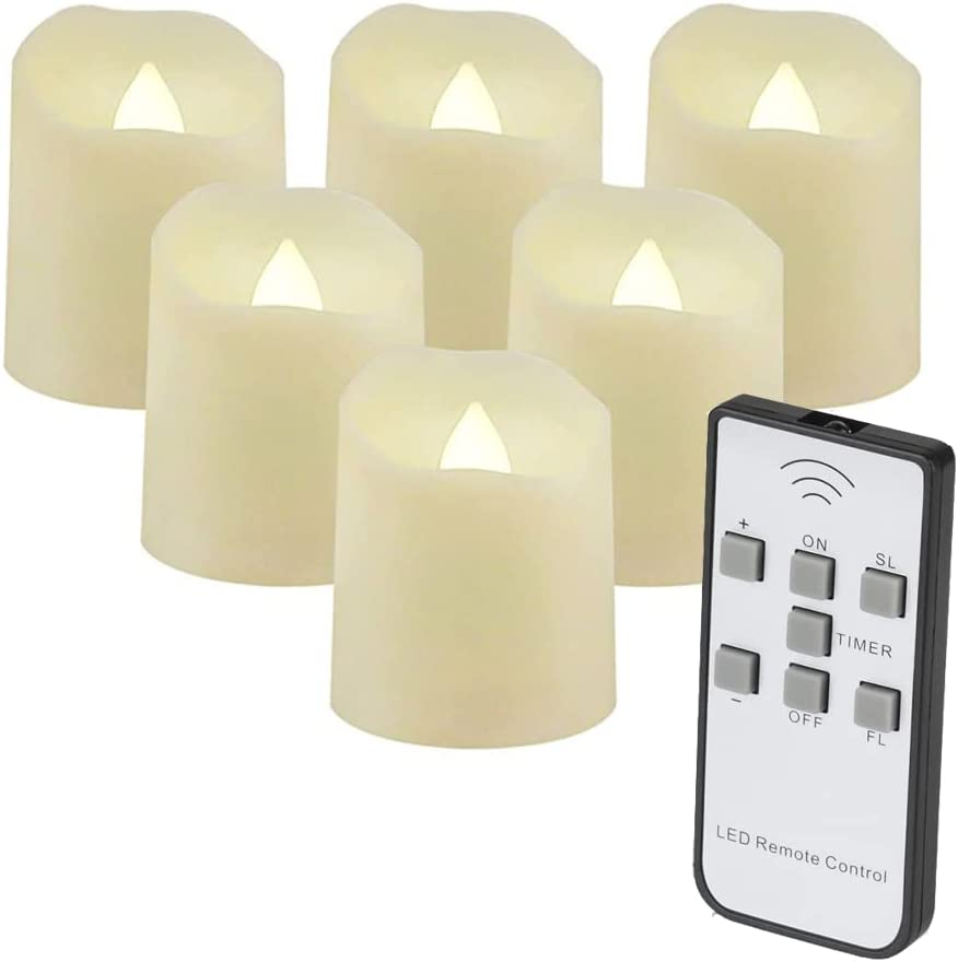 Actpe LED Tea Light Candles with Timer Remote Controlller, 6Pcs Flameless Flickering Battery Operated Long Lasting Votice Candles for Home Party Birthday Xmas Halloween Festival Cellection - Warm White Timer image number 6